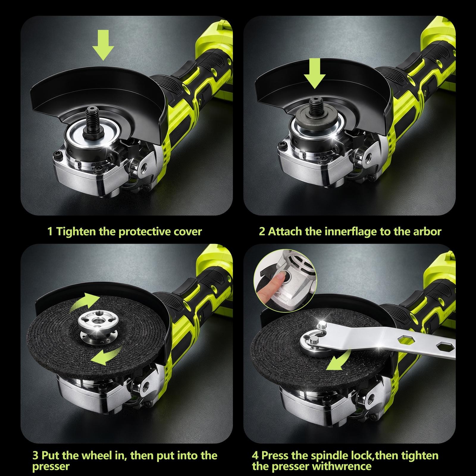 Cordless Angle Grinder Brushless 4-1/2&Prime; Battery Powered Polisher Tool Kit 21V