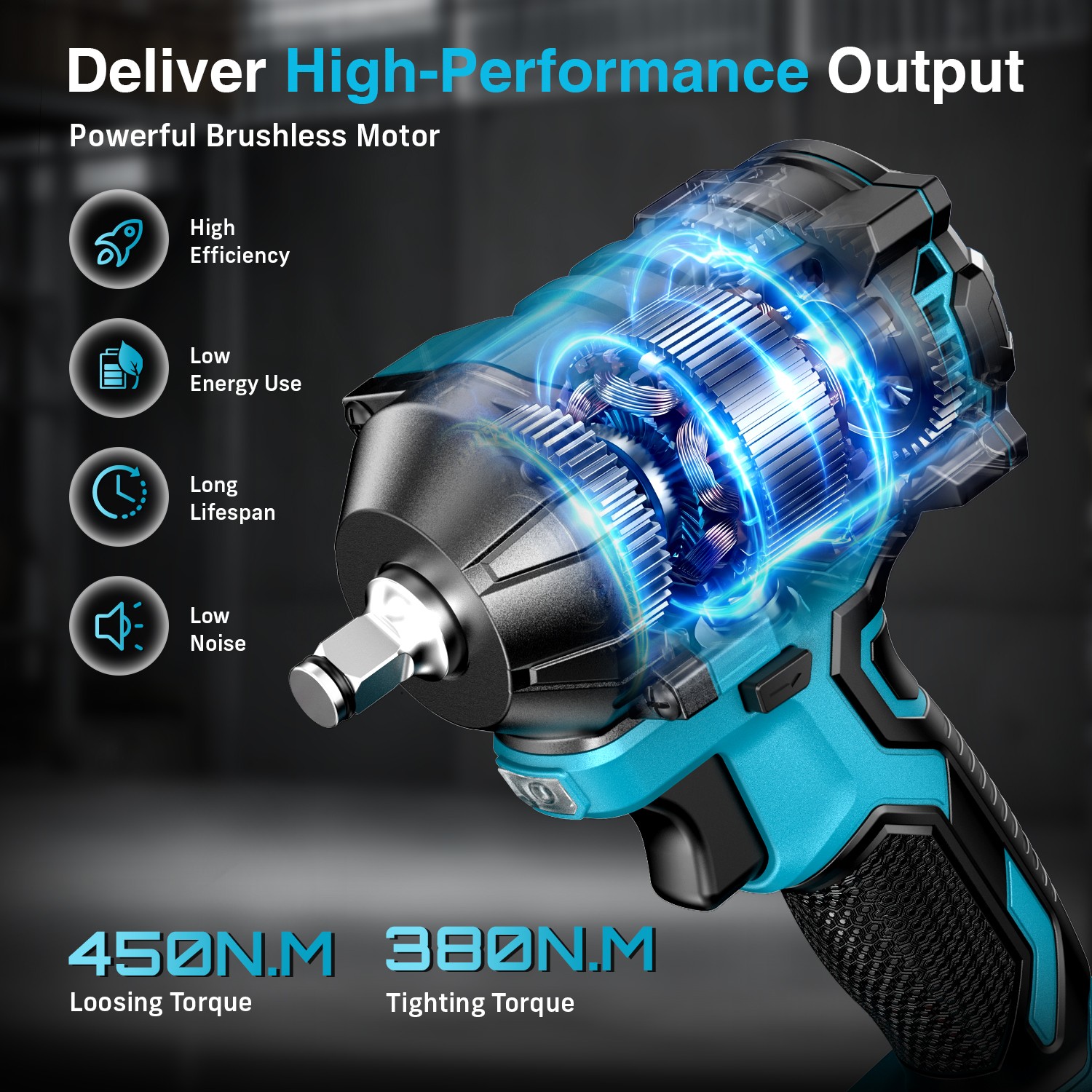 Cordless Impact Wrench 3/8 Inch, 450N.m/ 330Ft-lbs Blushless Power Impact Driver
