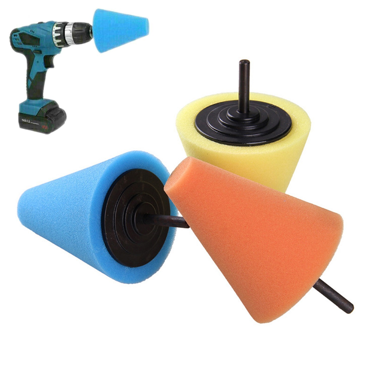 5x Foam Drill Polishing Cone Ball Pads Kit Car Hub Waxing Buffing Wheel Polisher