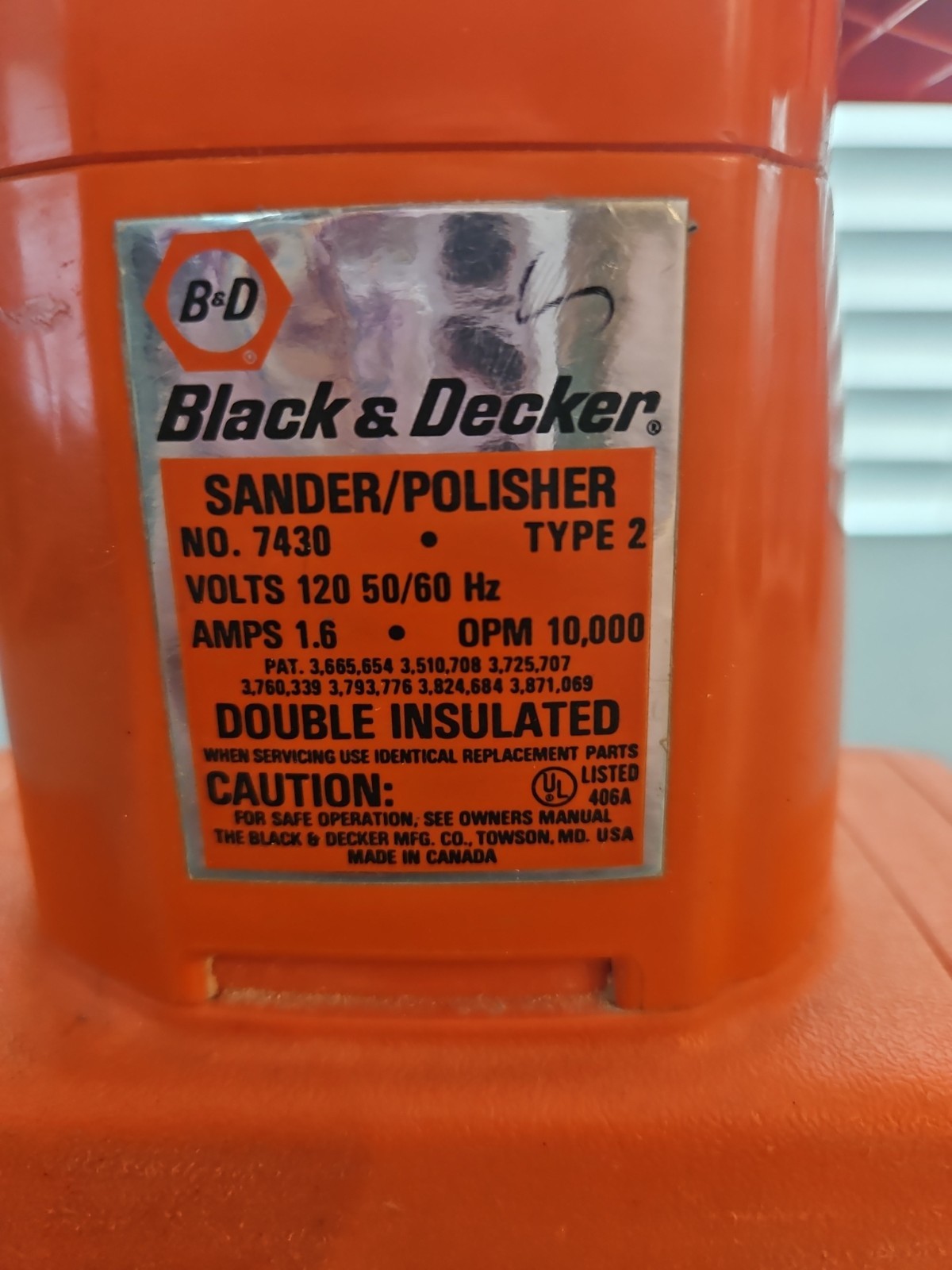 Vintage Black & Decker No. 7432 Sander / Polisher – Made in Canada, Tested
