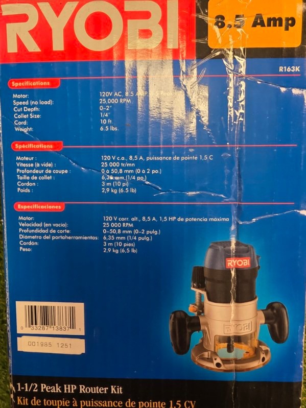 NEW* RYOBI Router Model R163K 8.5A 25,000 RPM 1/4&Prime; Router w/ LED Lights 1.5HP