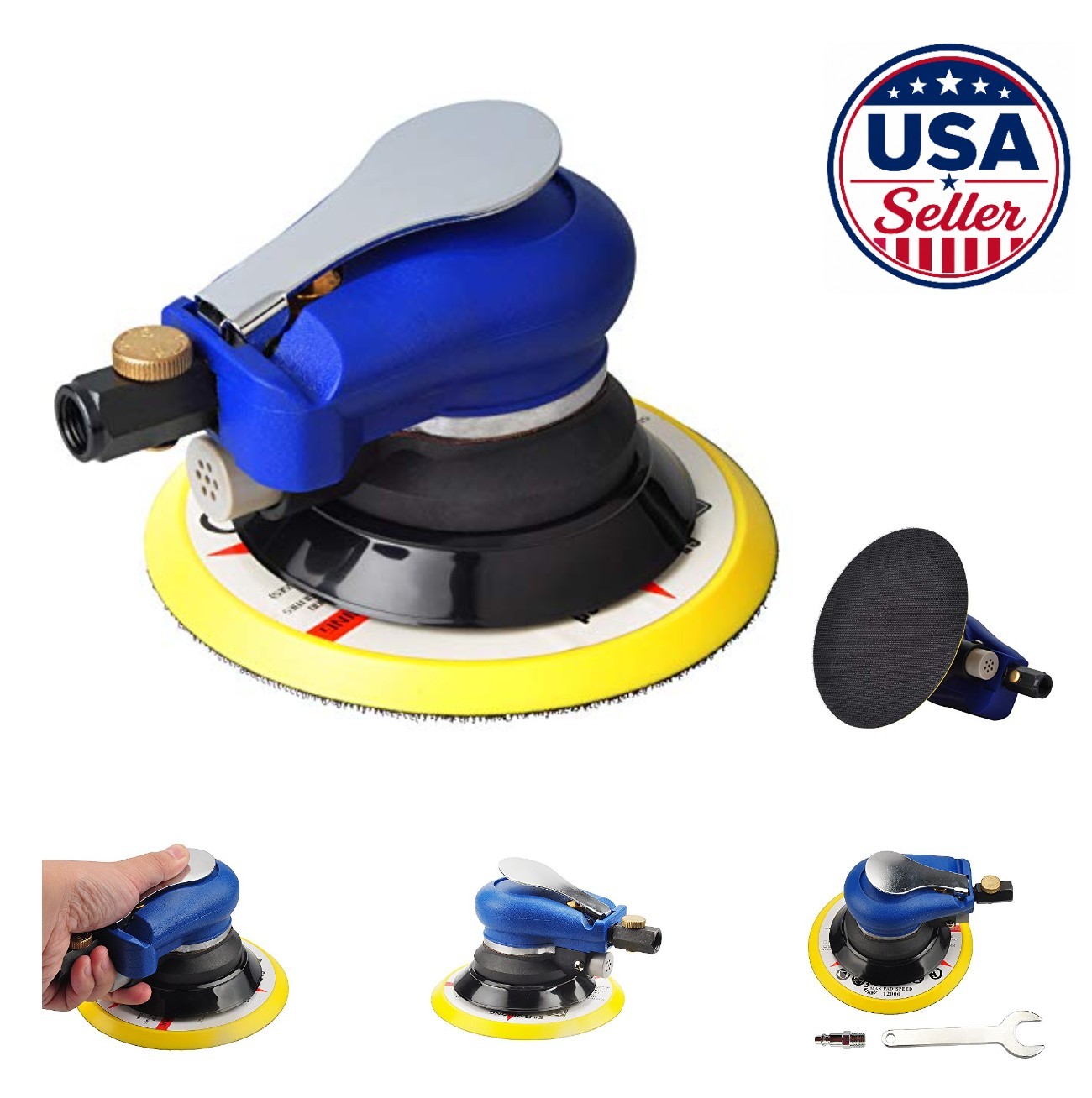 6 Inch Random Orbit Air Sander 10000 RPM Pneumatic Hook Loop Disc Polisher For