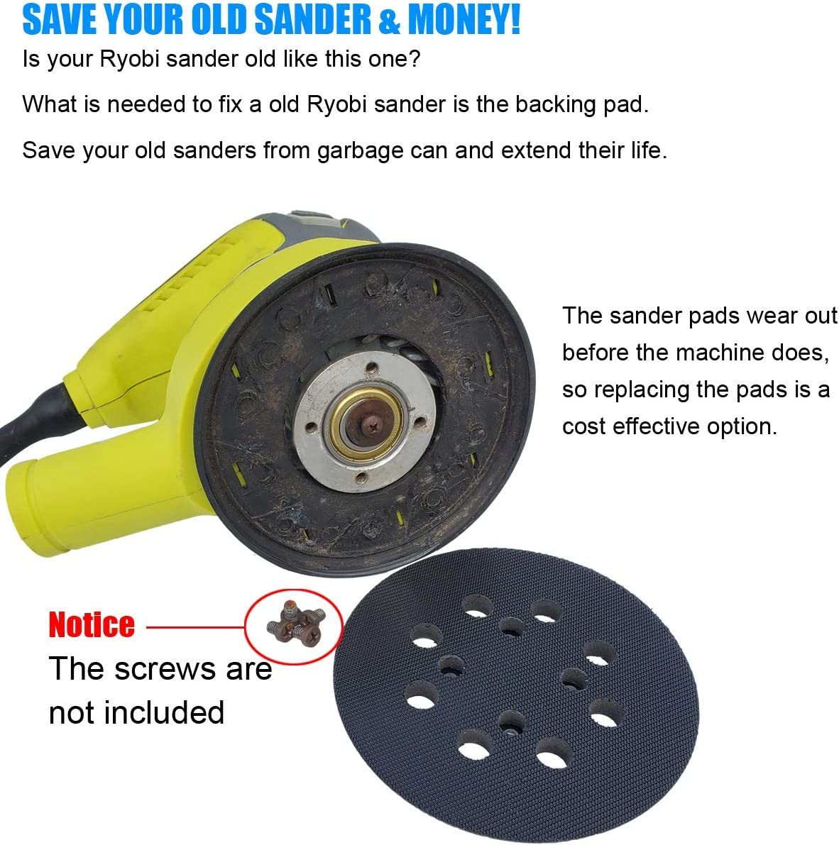 2 Pack 5&Prime; Hook and Loop Replacement Sander Pad for Ryobi RS290, RS241, RS240, RS