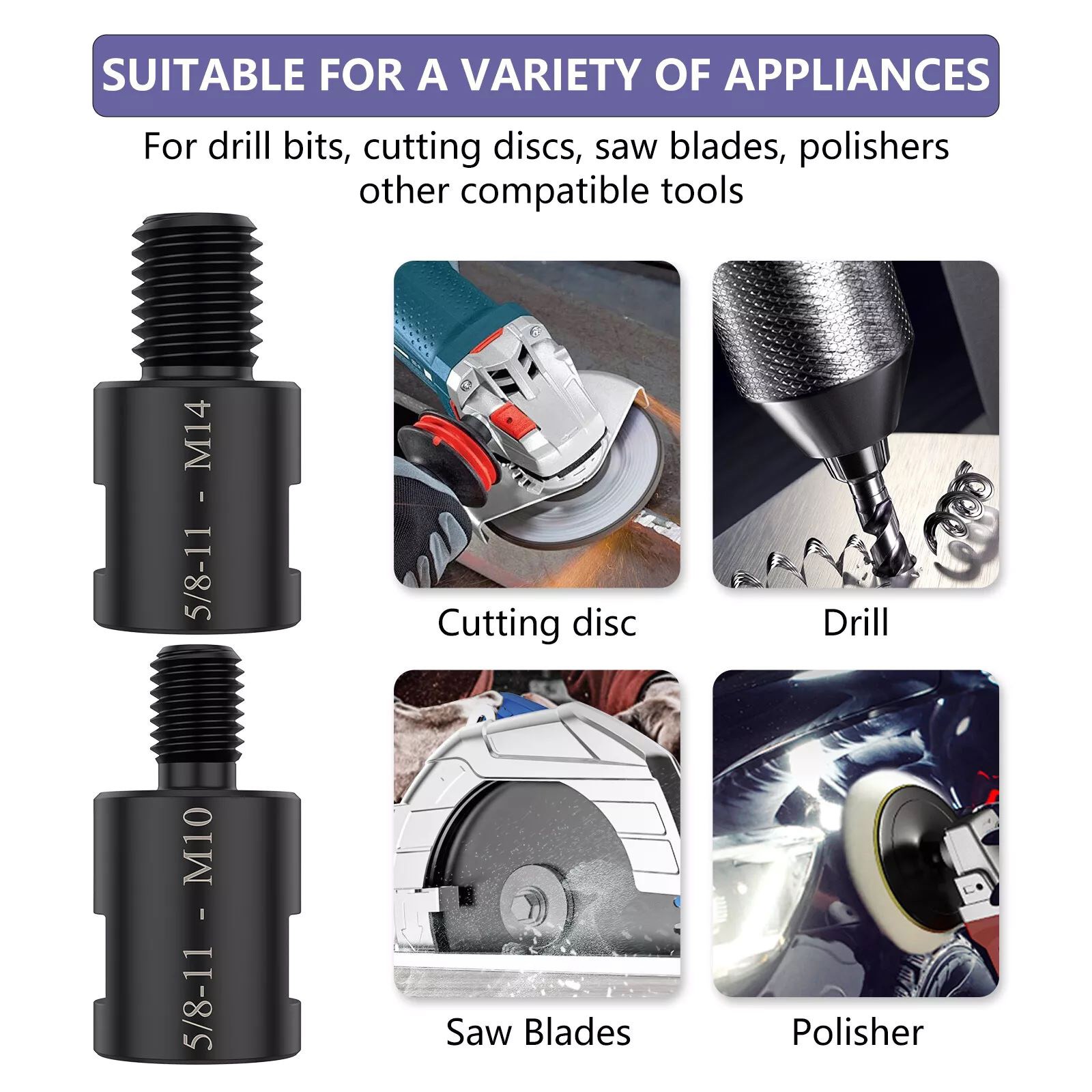 4x Adapter 5/8&Prime; 11 Female to M10/M14 Male for Angle Grinder Electric Drill New