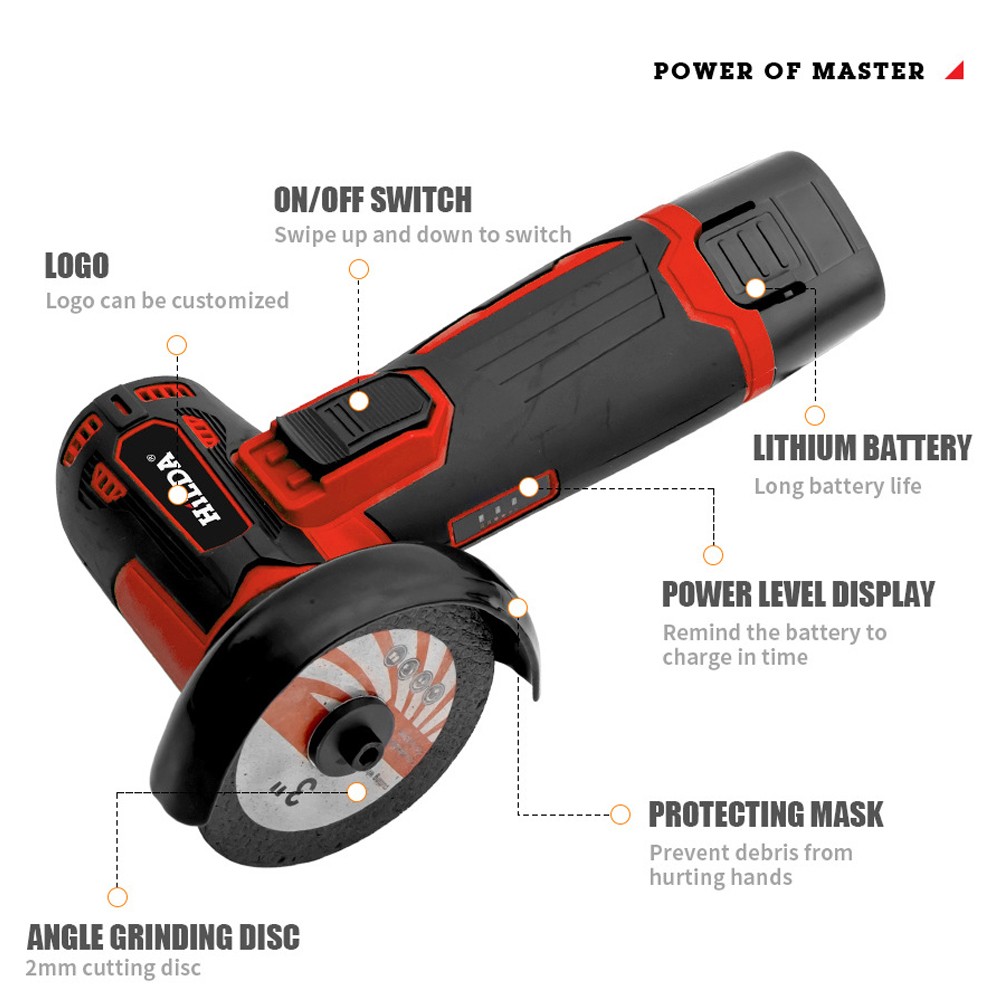 Cordless Brushless Angle Grinder Grinder 19500RPM 12V Mini Cut Off Power Tool US