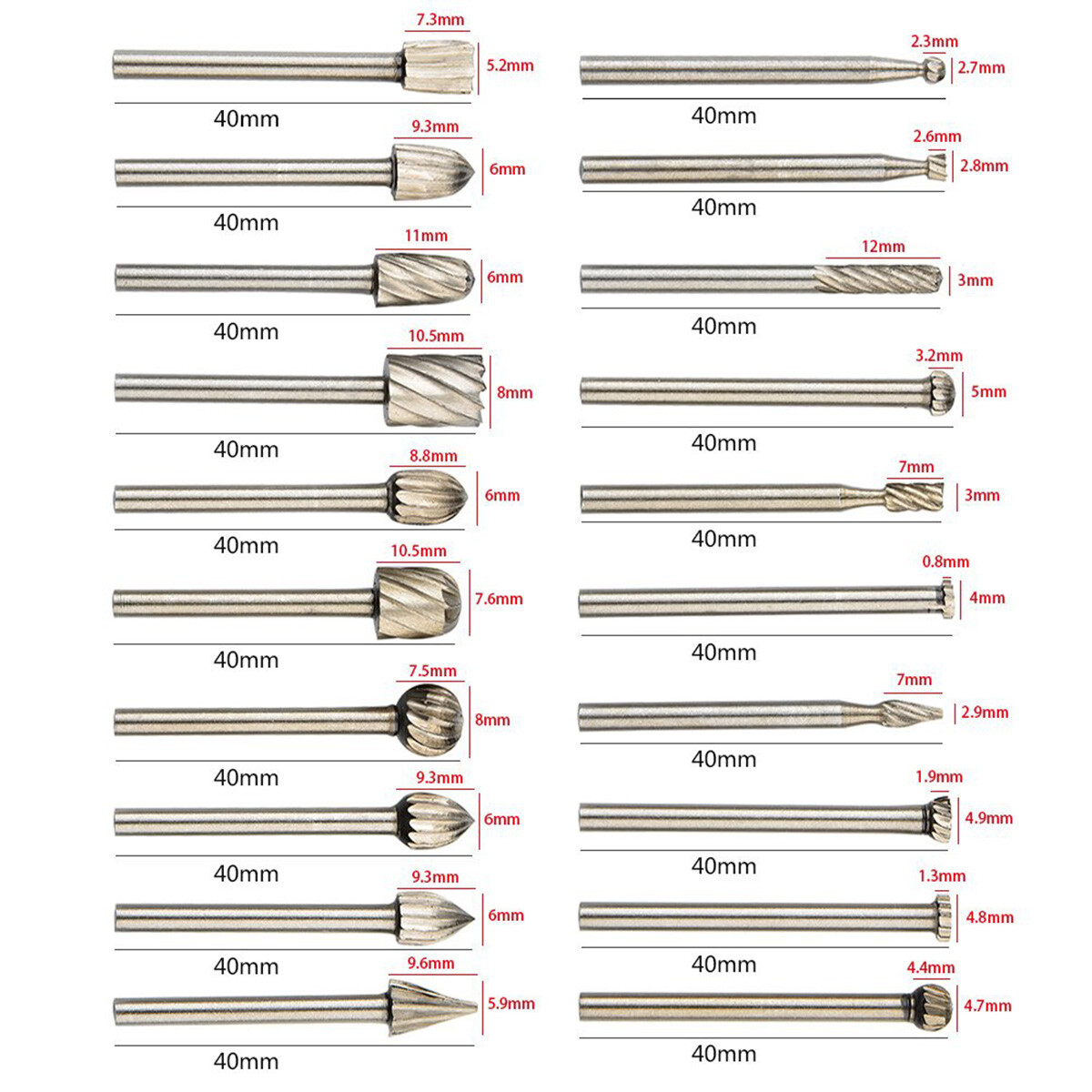 Rotary Burrs Drill Bits For Dremel Set 20 pcs Steel High Speed Wood Carving Tool