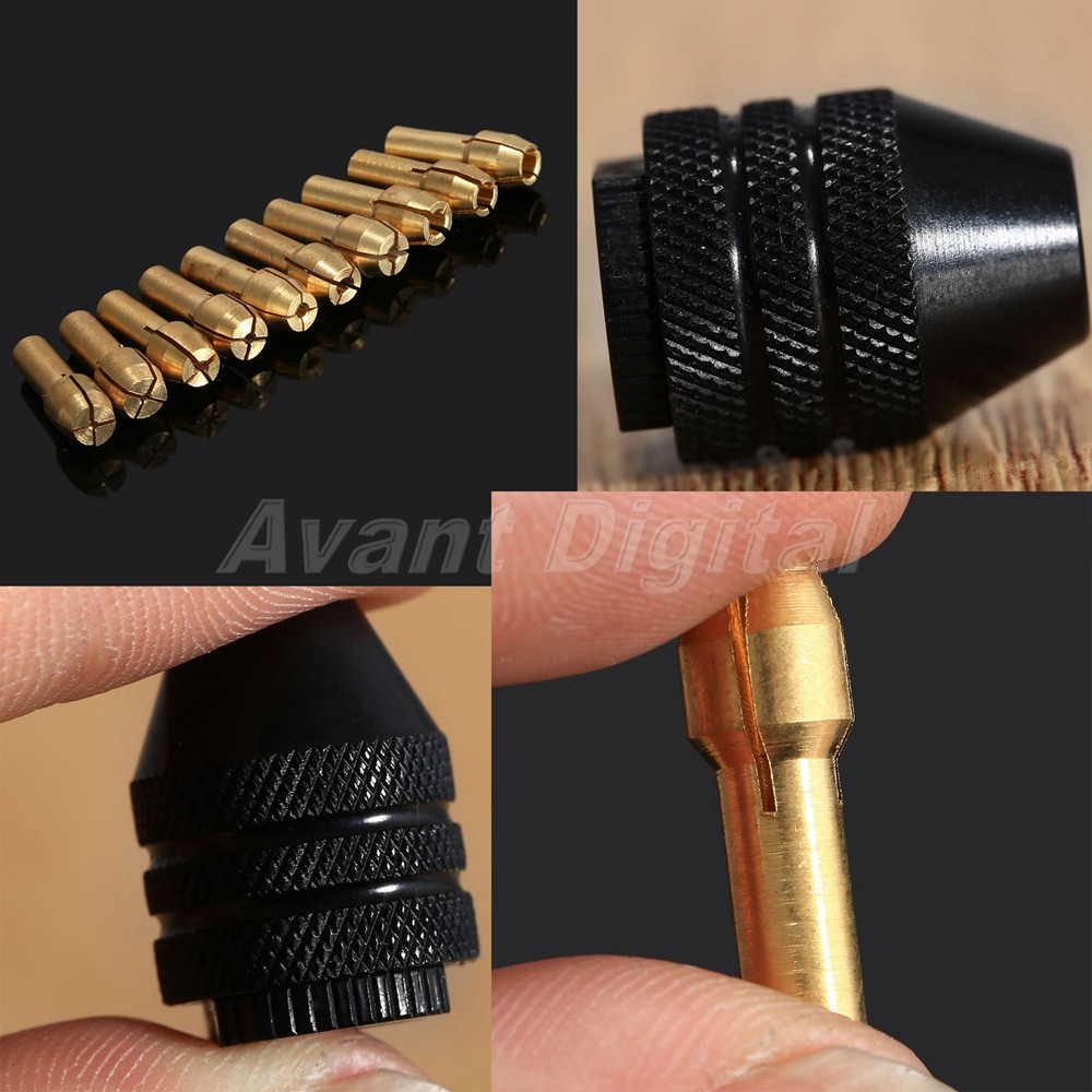 10PCS 0.5mm-3.2mm Brass Collet Chuck Bits & M8 Keyless Chuck Rotary Tool Kit