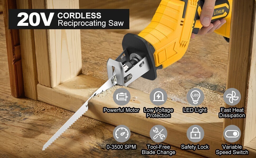 Cordless Electric Reciprocating Saw Cutting W/LED light For Dewalt 20V Battery.