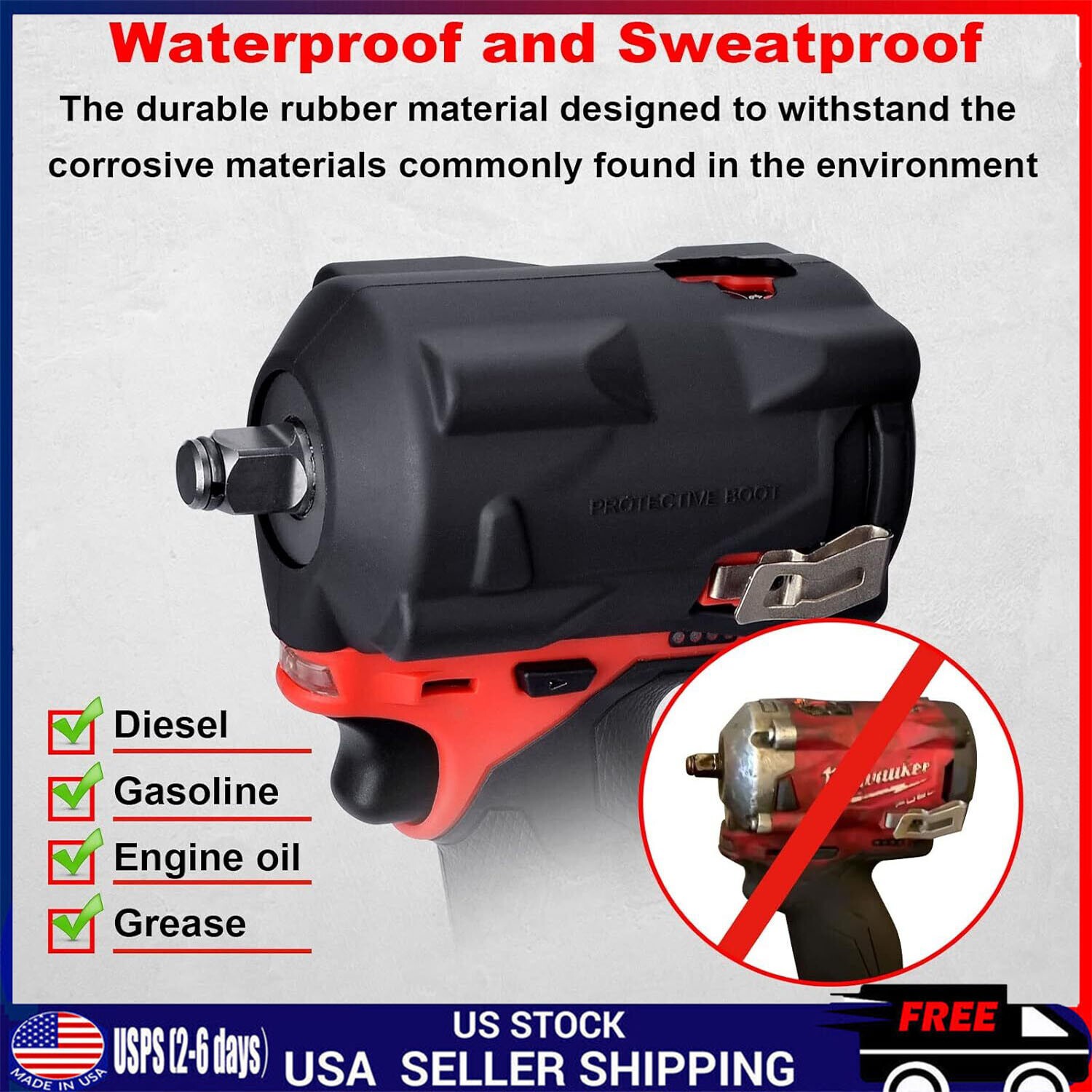 For Milwaukee M12 Protective Tool Boot FUEL Stubby Impact Wrenches 2554, 2555P