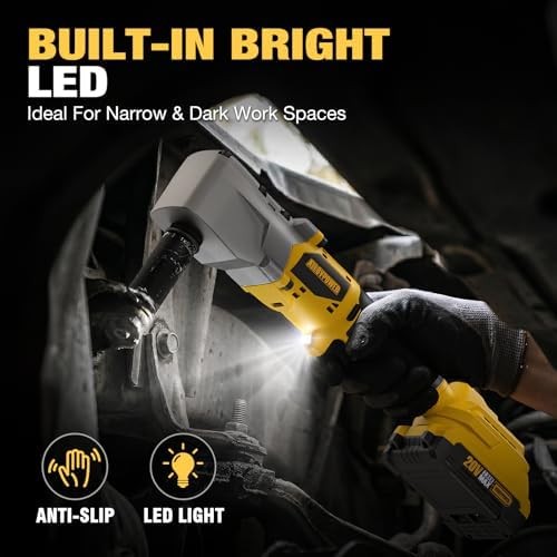 20V Brushless Right Angle Wrench, 1/2&Prime; Cordless Ratchet with 207 Ft-lbs(280N.m),