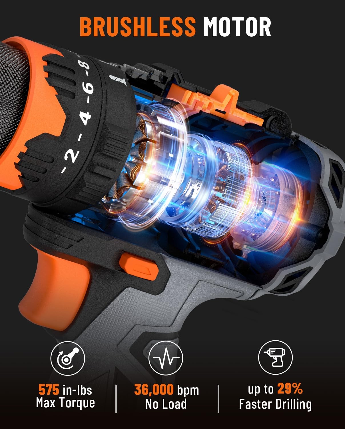 20V Brushless Drill Driver Kit, 1/2 » Cordless impact Drill, 575 IN-LBS, 3600…