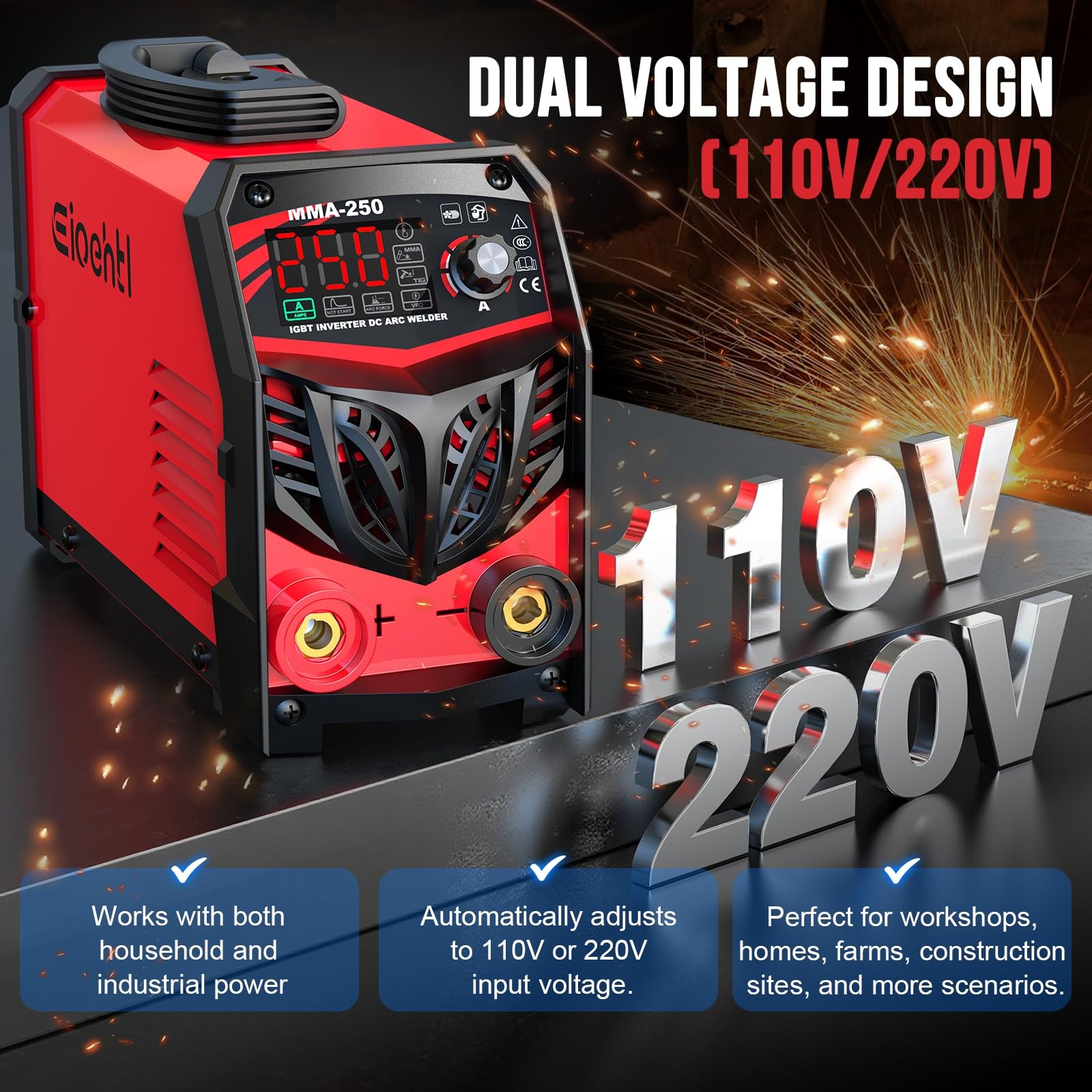 250Amp Stick Welder 110V/220V Dual Voltage, with LED Display ARC Welding Machi