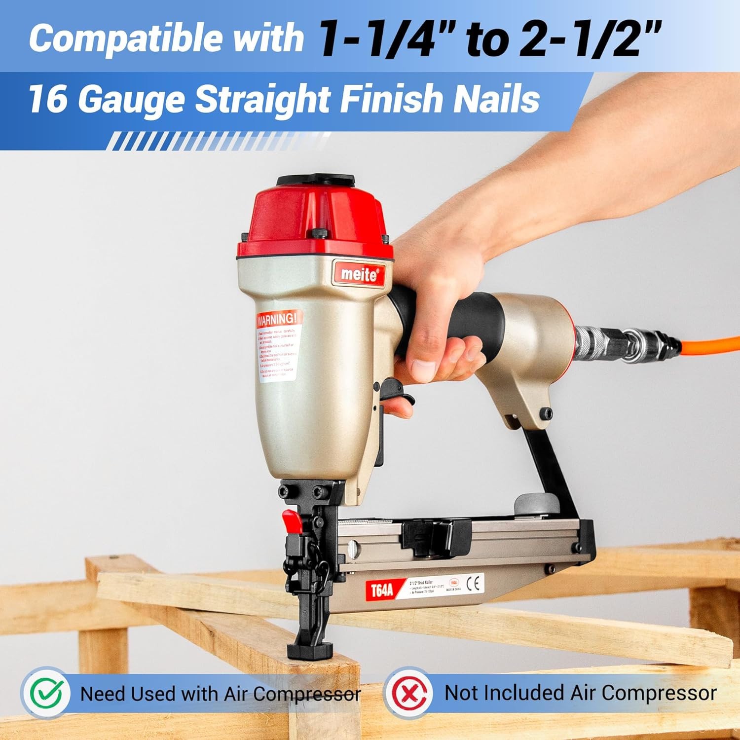 meite T64A 16 Gauge Finish Nailer with 2,500PCS 2&Prime; Nails Pneumatic Finish Nailer