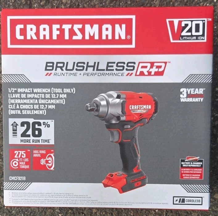 CRAFTSMAN V20 Cordless Impact Wrench, 1/2 Inch, Bare Tool Only (CMCF921B)