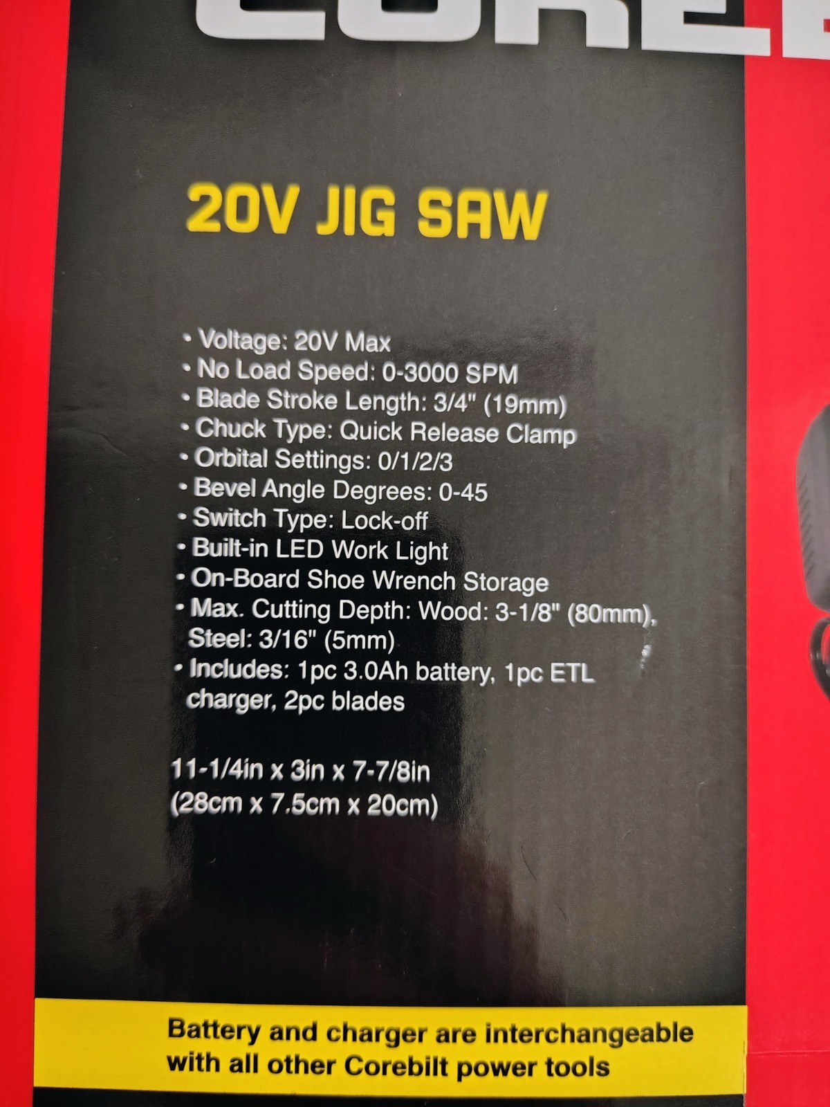 Corebilt 20v Cordless Jig Saw NEW IN BOX