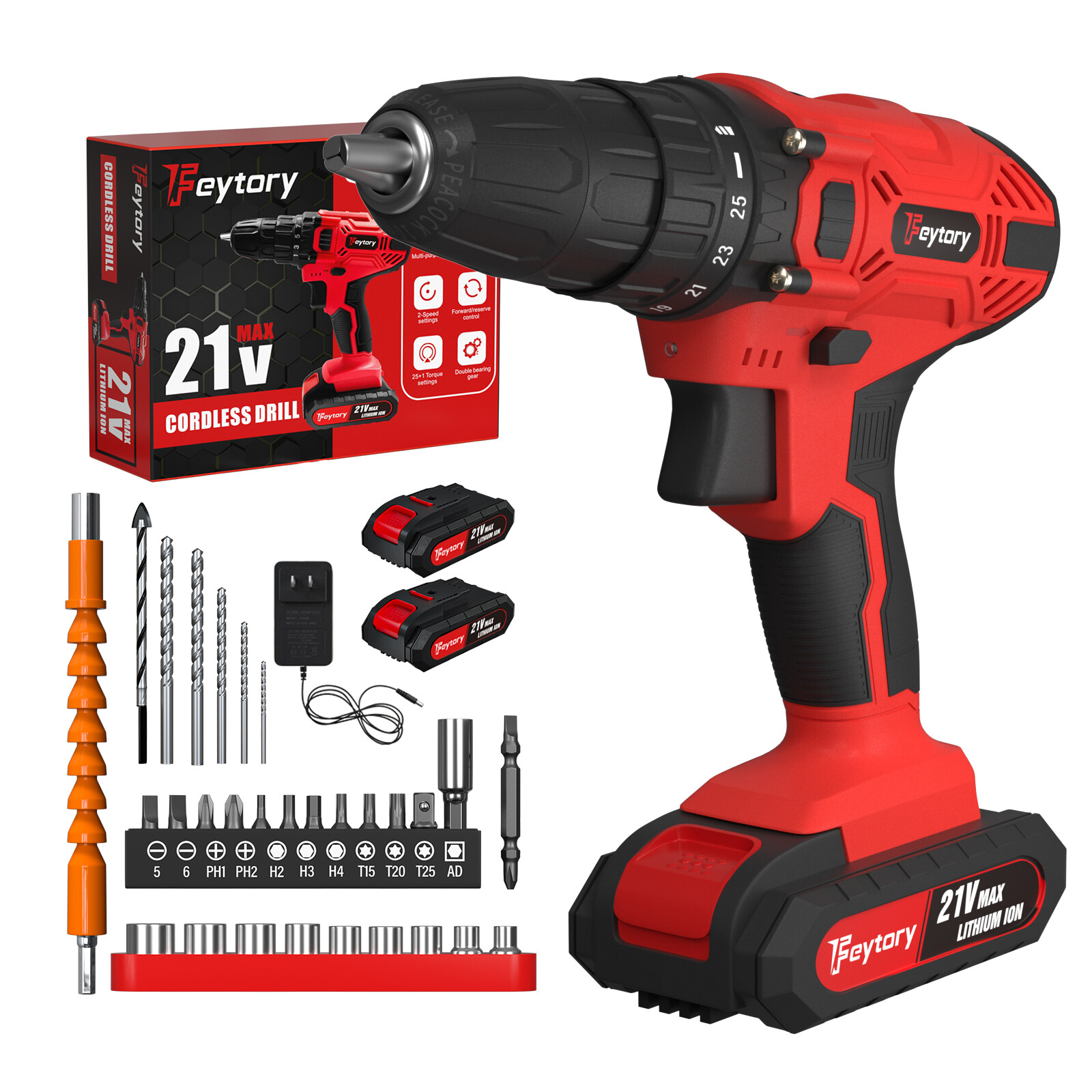 21-Volt Mini 2 Speed Electric Cordless Drill / Driver with Bits Set & Battery US
