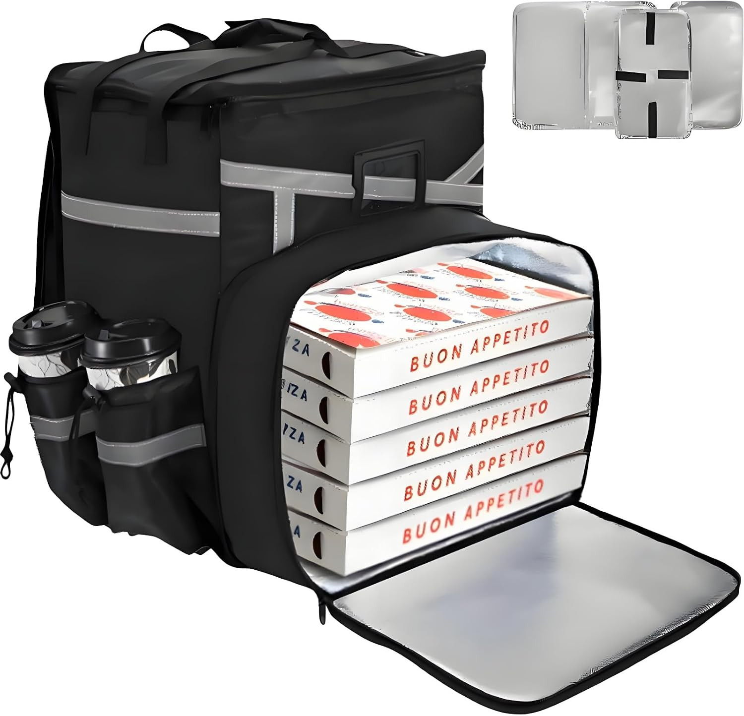 Food Delivery Backpack, Expandable Insulated Pizza Bag with 4 Cup
