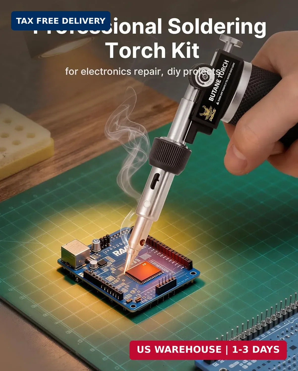 RAVS Butane Soldering Iron Kit Cordless, 14-Piece Multi-Function Butane Torch Ki