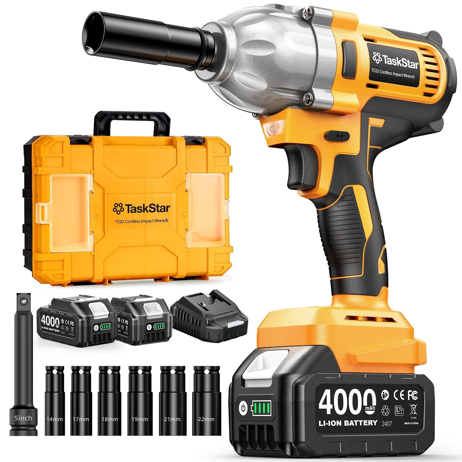 1/2&Prime; Cordless Impact Wrench, 1400N·m(1032ft・lbs) Brushless High Torque Impact…