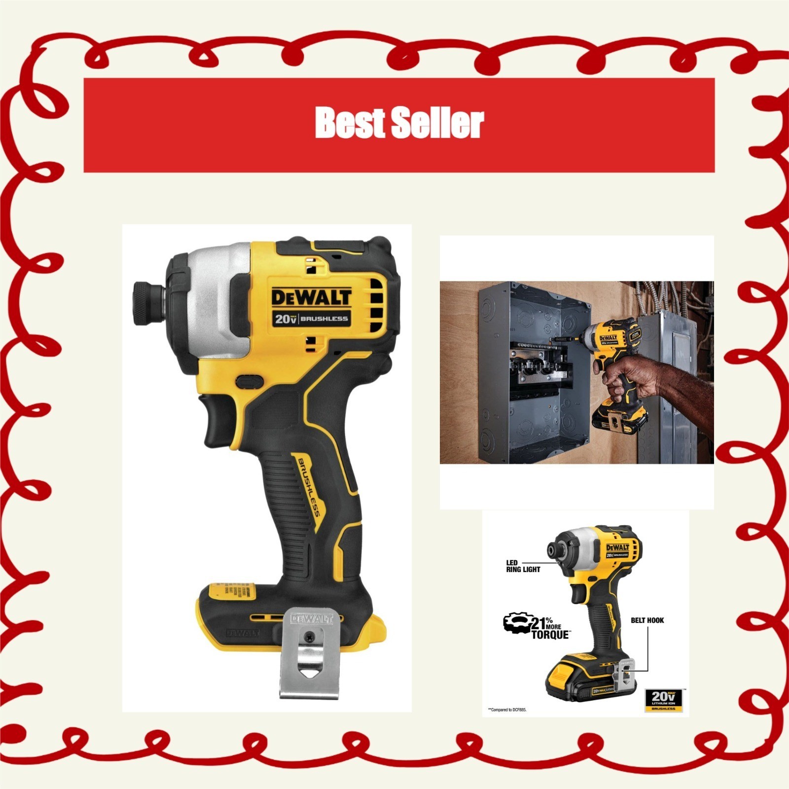 DEWALT 20V MAX* Impact Driver, Cordless, Compact, Tool Only (DCF809B)