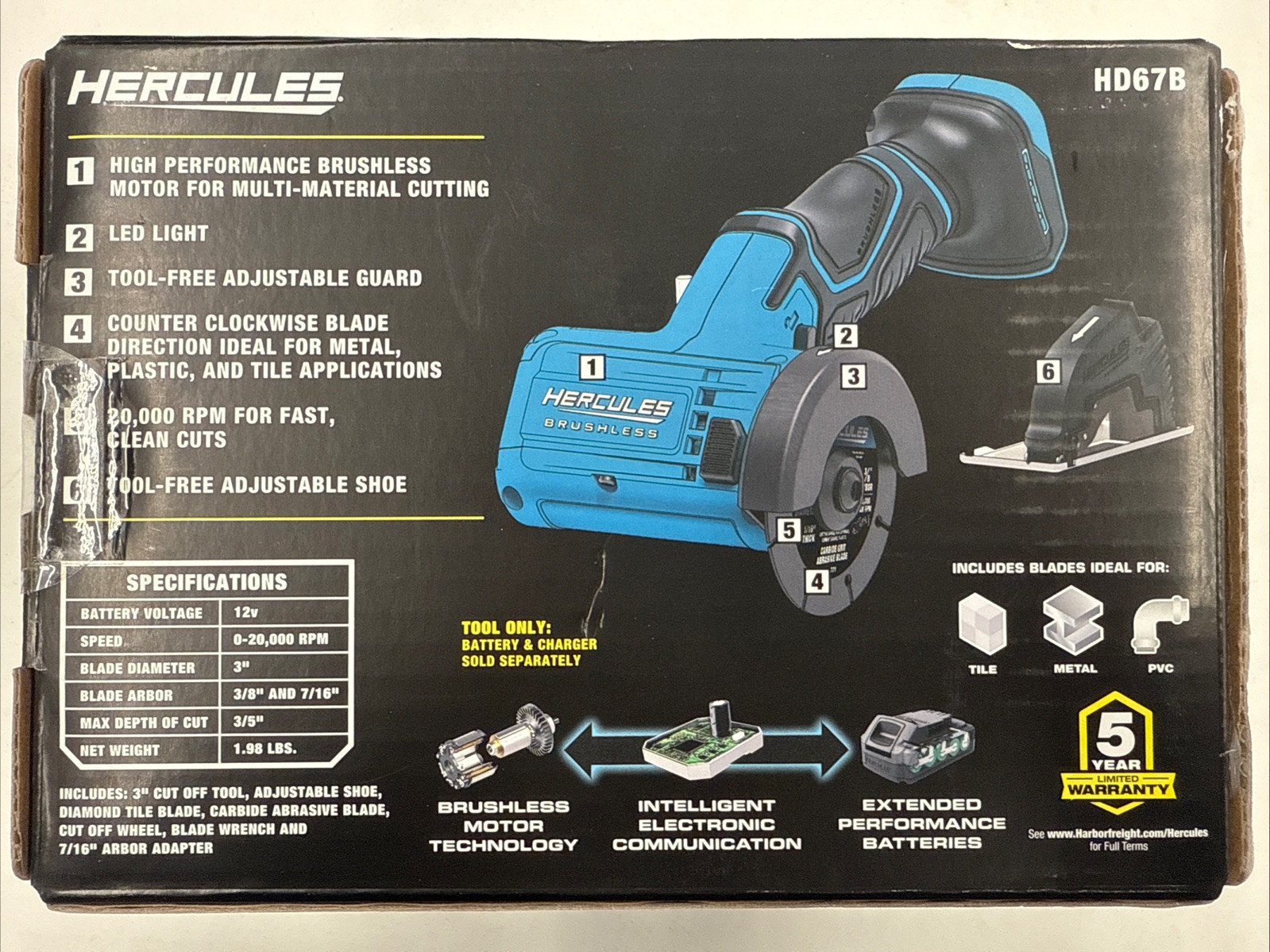 Hercules HD67B 12V BRUSHLESS CORDLESS CUT-OFF TOOL (TOOL ONLY) New!!