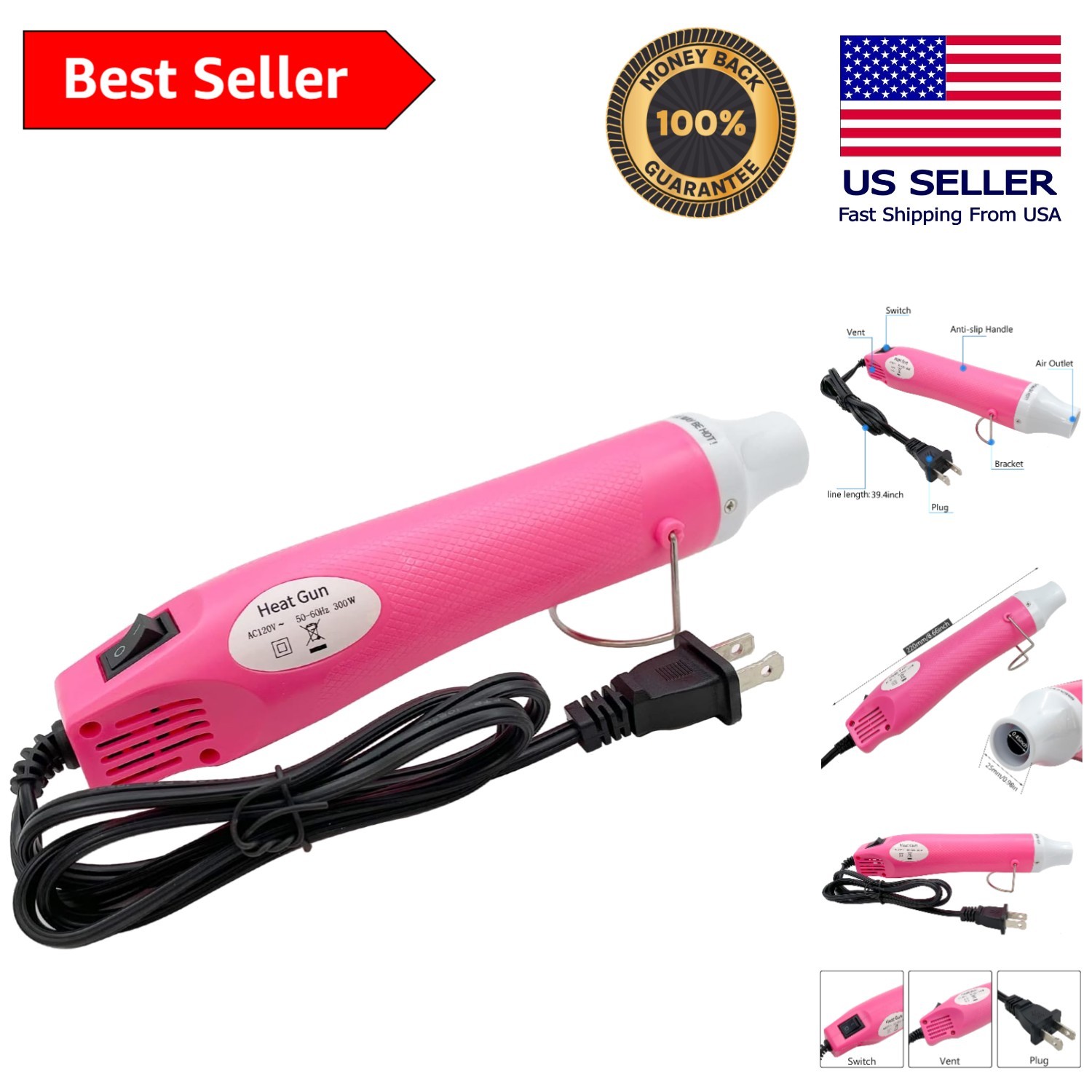 Compact Hot Air Gun Tool for Crafts – Quick Heating up to 392°F for DIY Projects