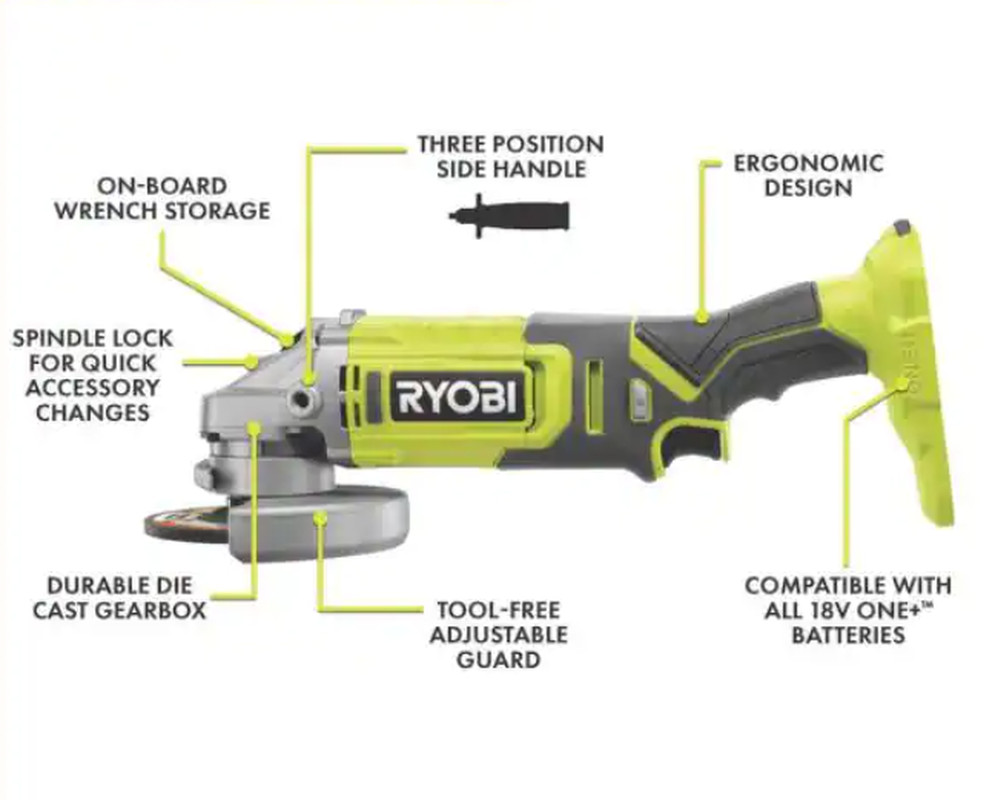 Cordless Angle Grinder 18V 4-1/2 Inch Adjustable Handle Blade Guard Tool Only