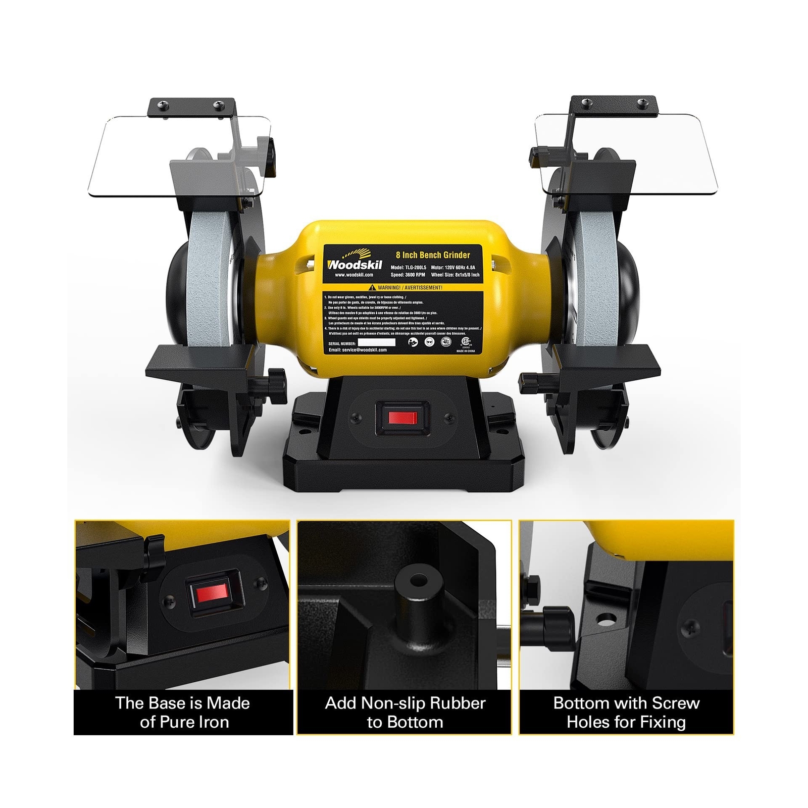 4.8A 3/4HP 8-Inch Bench Grinder, 3600rpm Table Grinder with Two Protective Ey…
