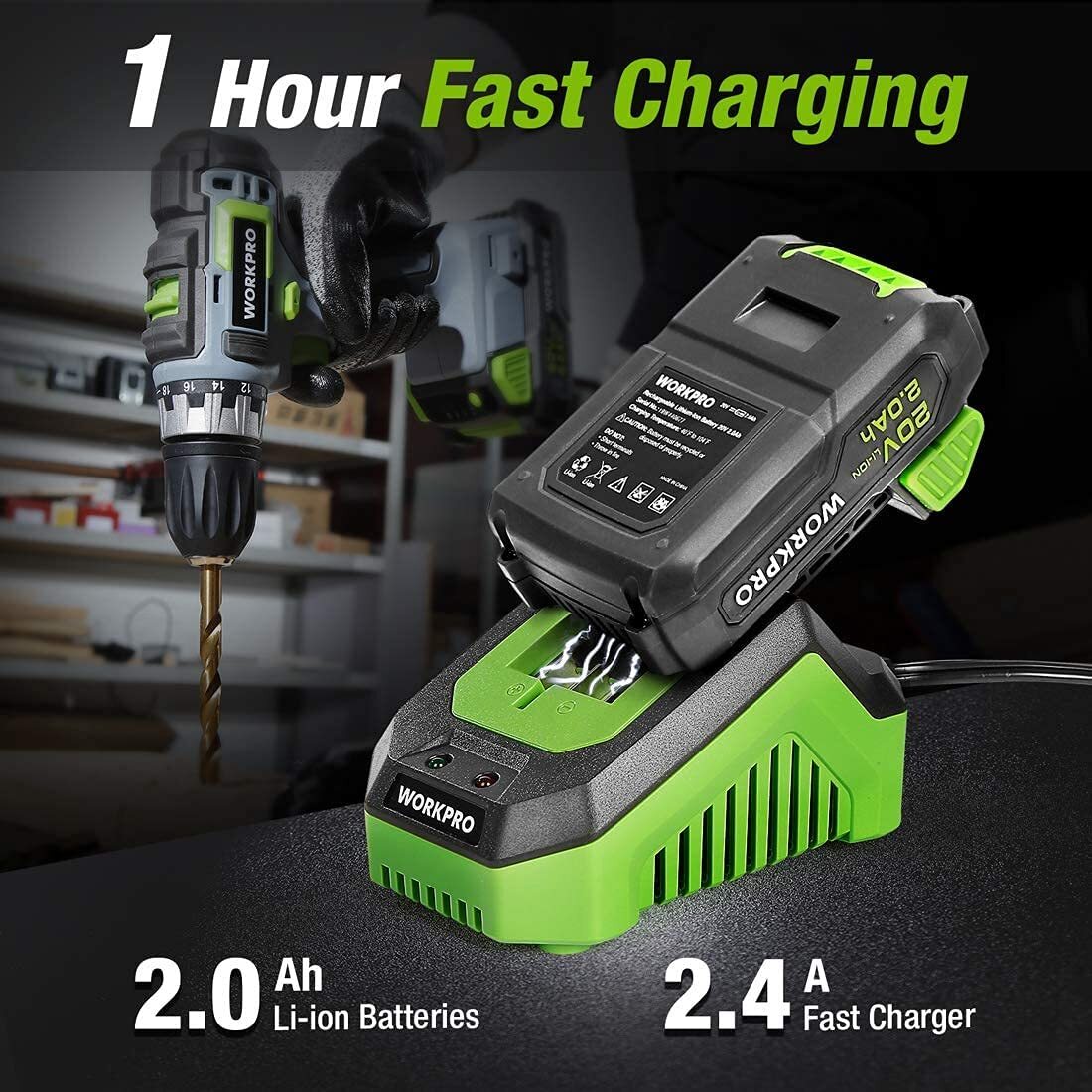 WORKPRO 20V Cordless Drill Combo Kit 2 Pack Drill Driver Impact Wrench W/battery