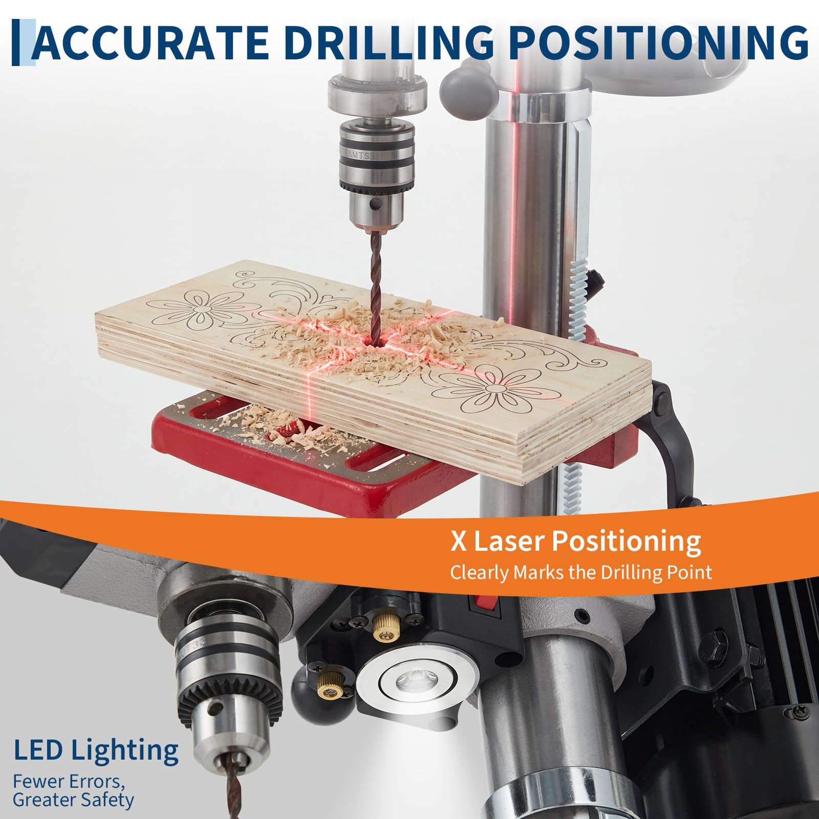 10&Prime; Benchtop Drill Press 5A Variable Speed 0-45°Tilting Worktable w/ LED Light