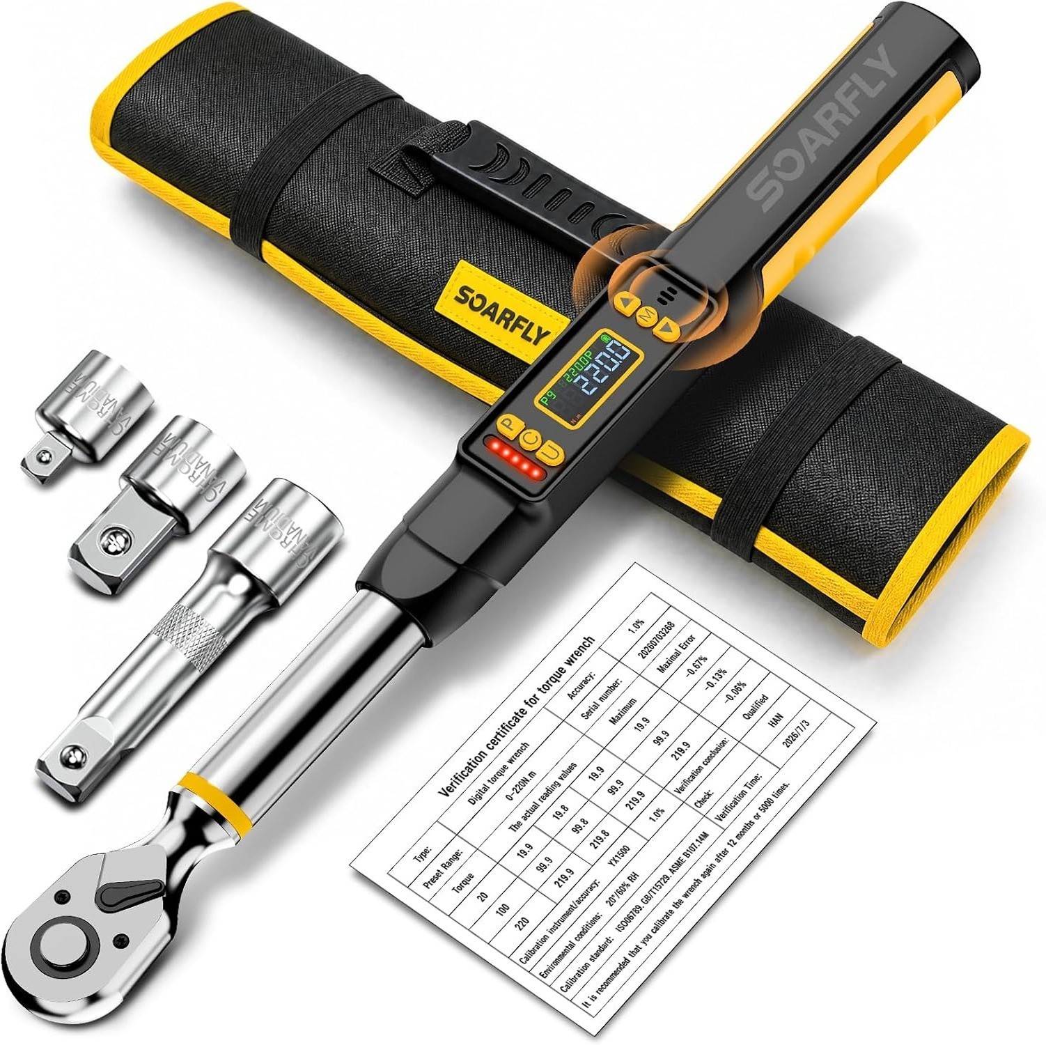 Digital Torque Wrench 3/8 Drive 220Nm Automotive LED Buzzer Precision Tool Kit