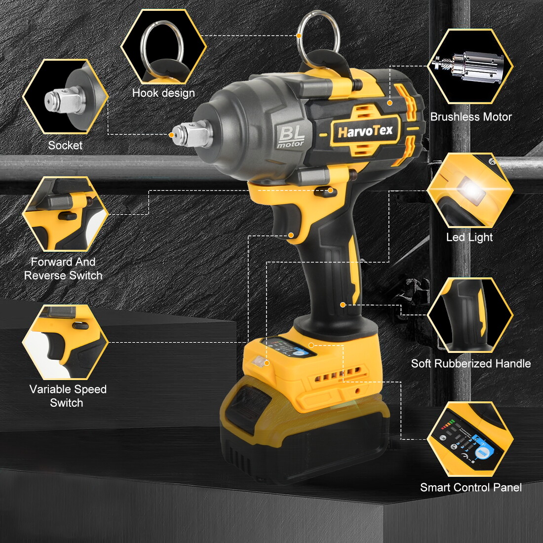 Cordless Impact Wrench 1/2inch Fit DeWalt 20V (No Battery), 1475Ft-lbs (2000N.m)