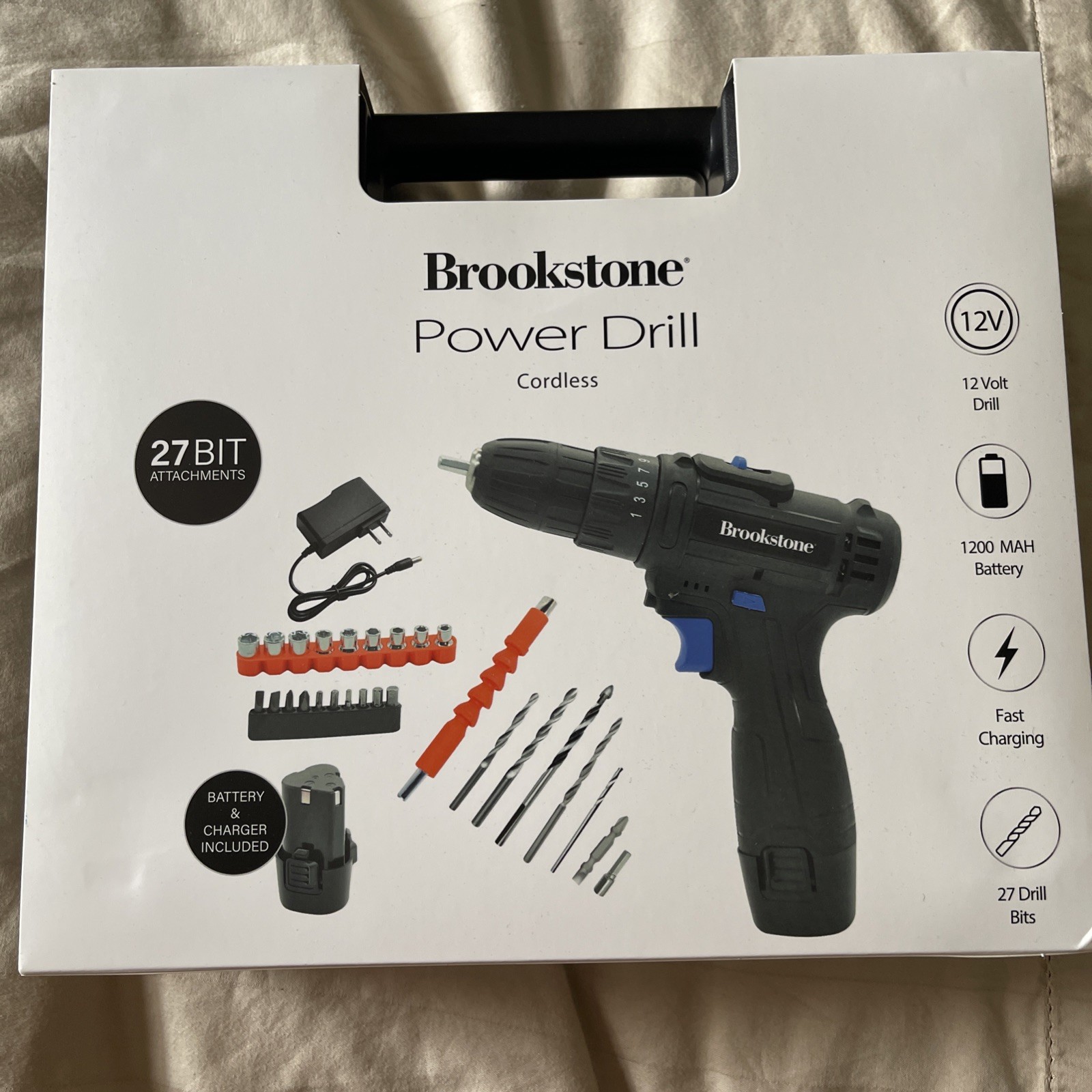 Cordless Power Drill – 27 Bit Attachments – 12 Volt Heavy Duty, Brookstone