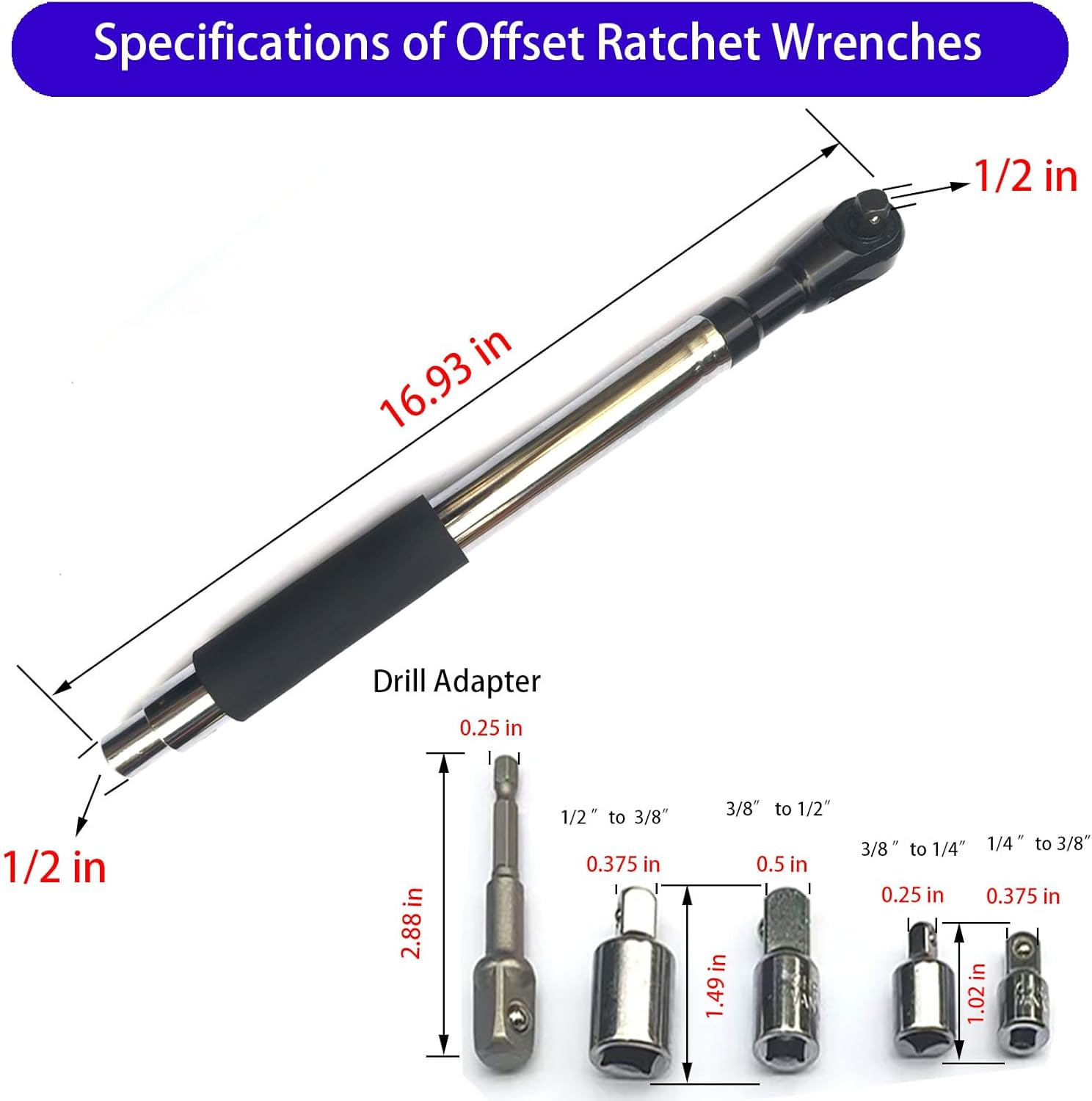 Offset Wrench Extender – 1/2&Prime; Drive Impact Wrench Adapter, Heavy-Duty Ratchet Ex