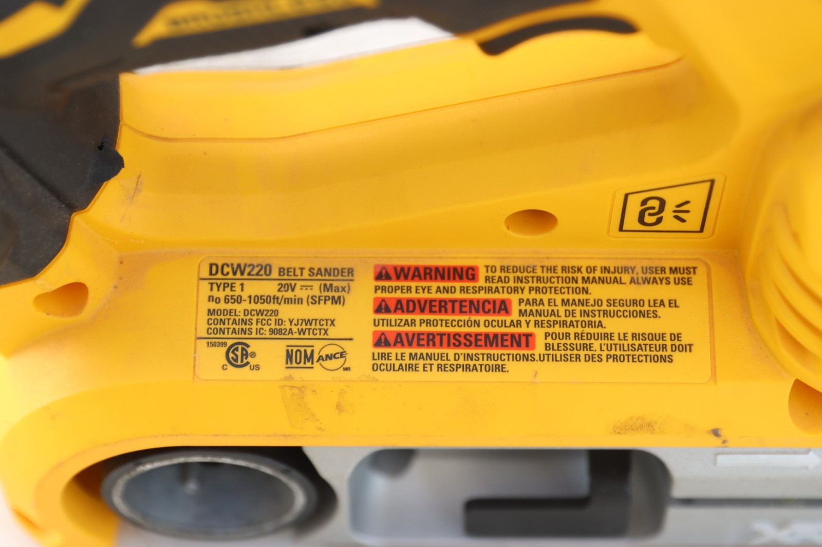 DEWALT DCW220 20V MAX XR Belt Sander (Tool Only) no dust bag, Lightly Used