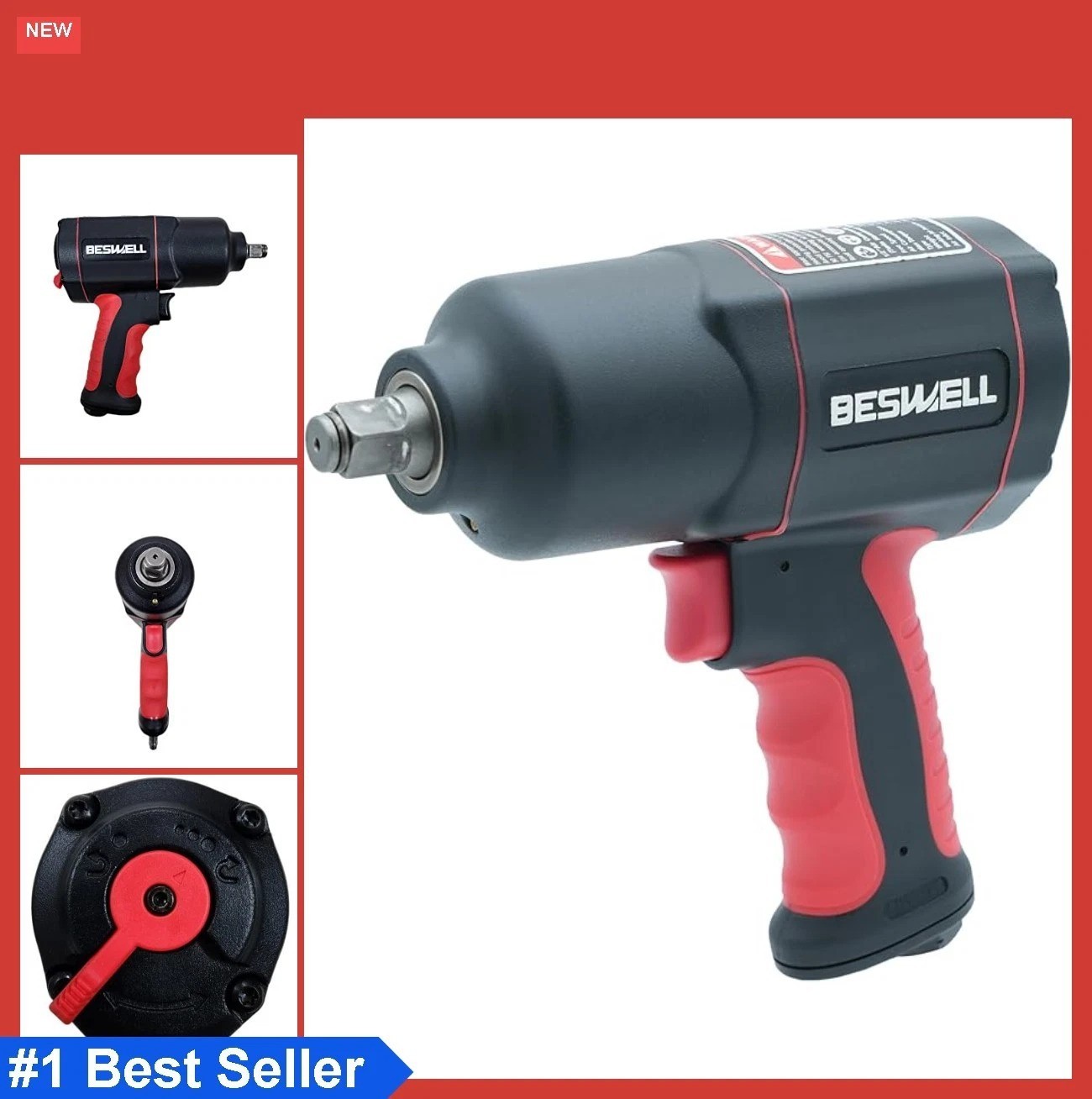 1/2 Inch Air Impact Wrench 1180 Ft Lbs High Torque Twin Hammer Pneumatic Tool