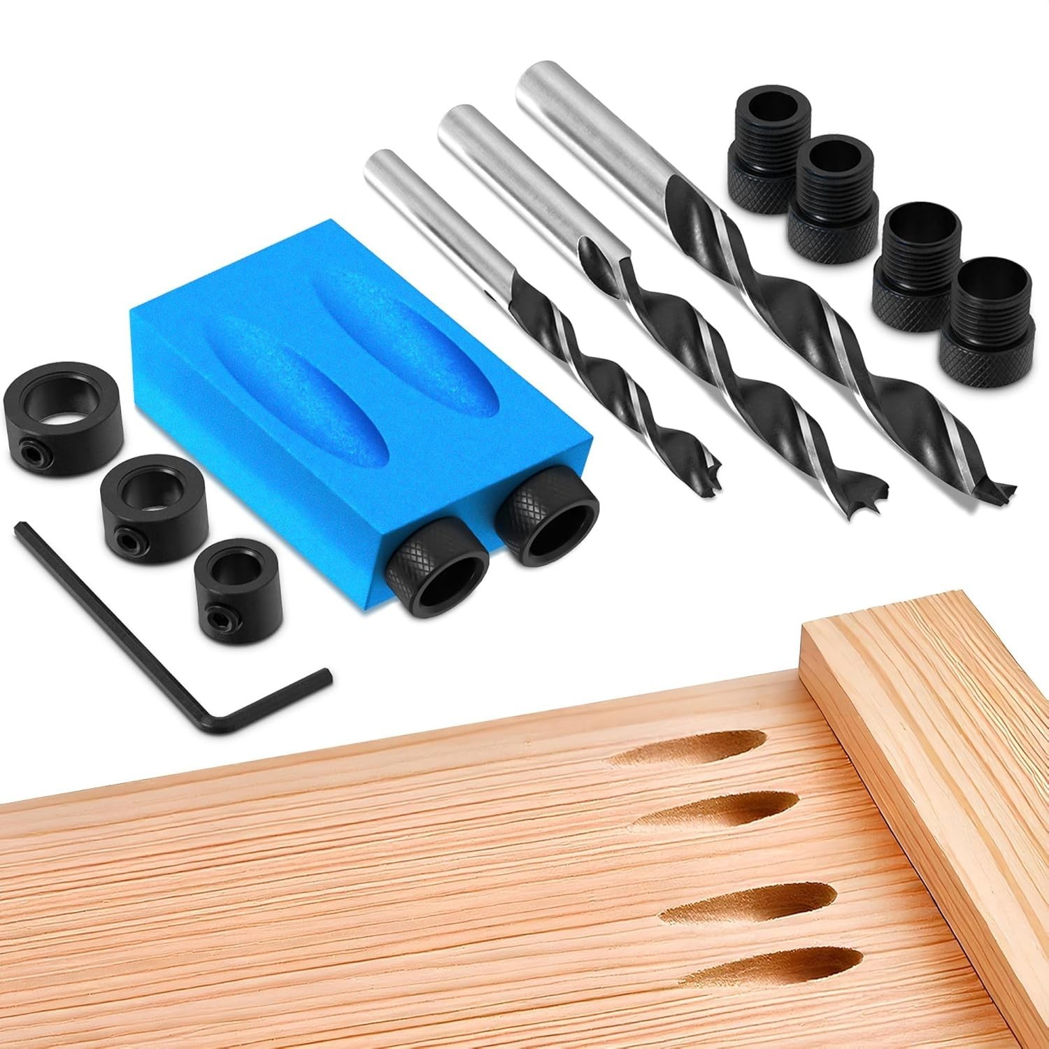6/8/10mm Pocket Hole Jig Kit Woodworking Guide Oblique Drill Angle Hole Locator