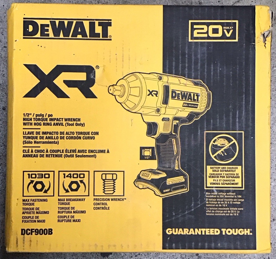 DeWALT 20V Brushless XR 1/2&Prime; High Torque Impact Wrench Hog Ring Anvil DCF900B