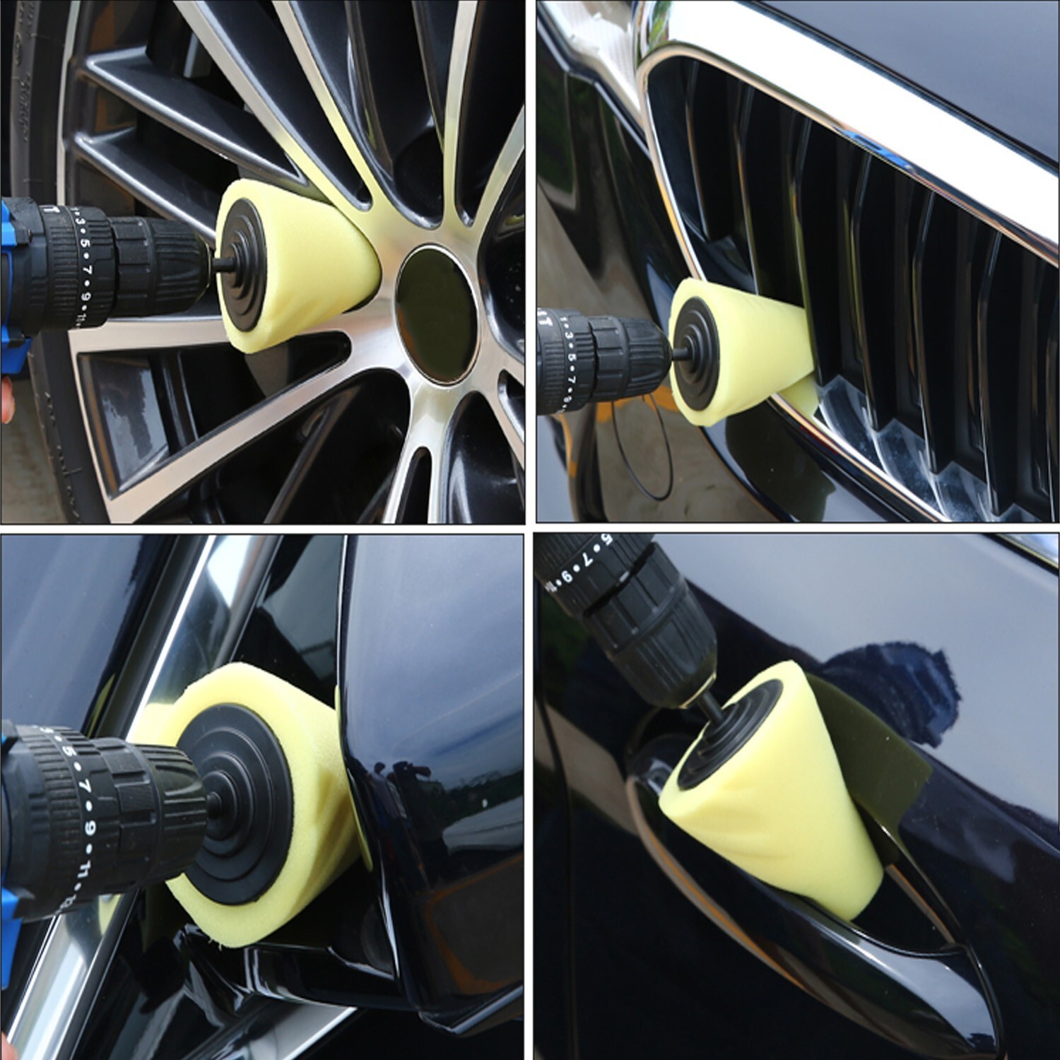 5x Foam Drill Polishing Cone Ball Pads Kit Car Hub Waxing Buffing Wheel Polisher