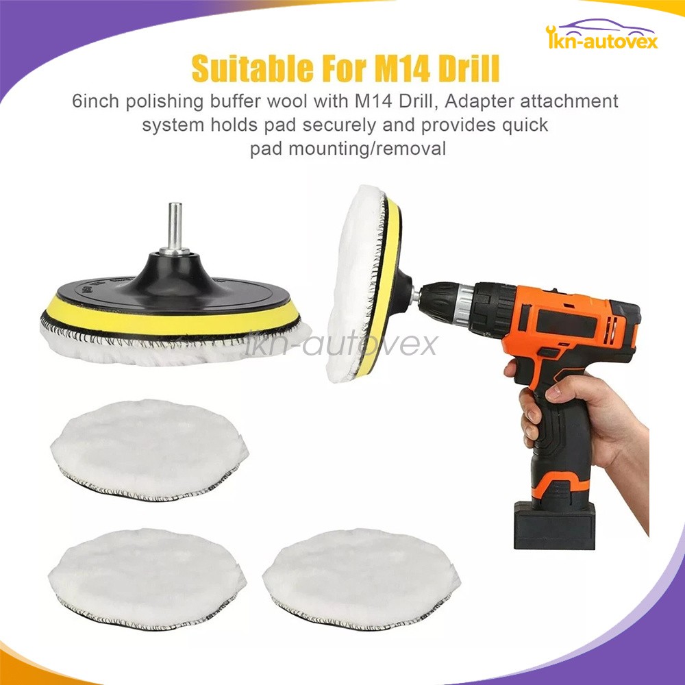 5x 6&Prime; Buffing Polishing Pad Wool Wheel Mop Kit For Car Polisher Drill Adapter