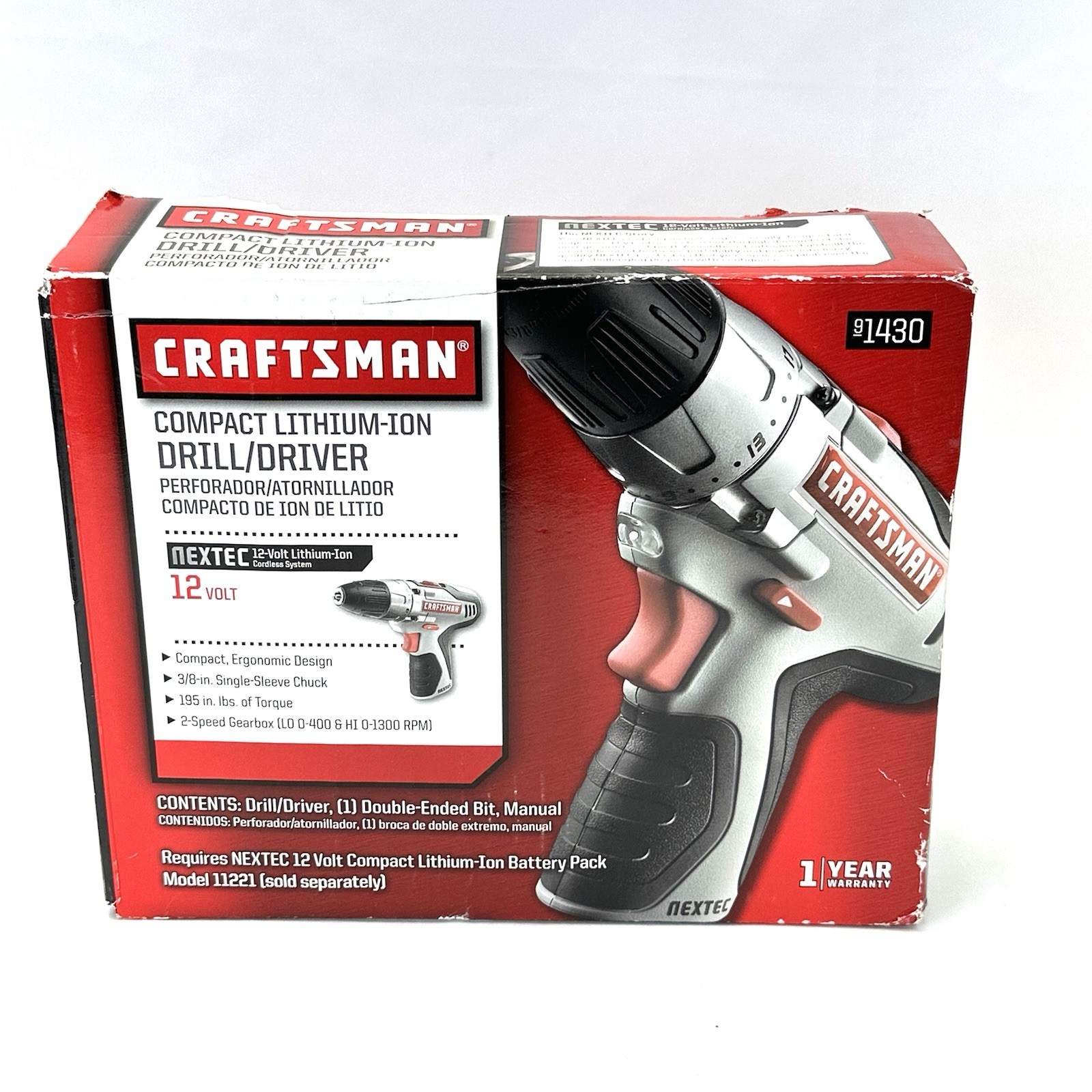 Craftsman Nextec 12V 3/8&Prime; Cordless Drill Driver 2 Speed Tool Only 1430 91430