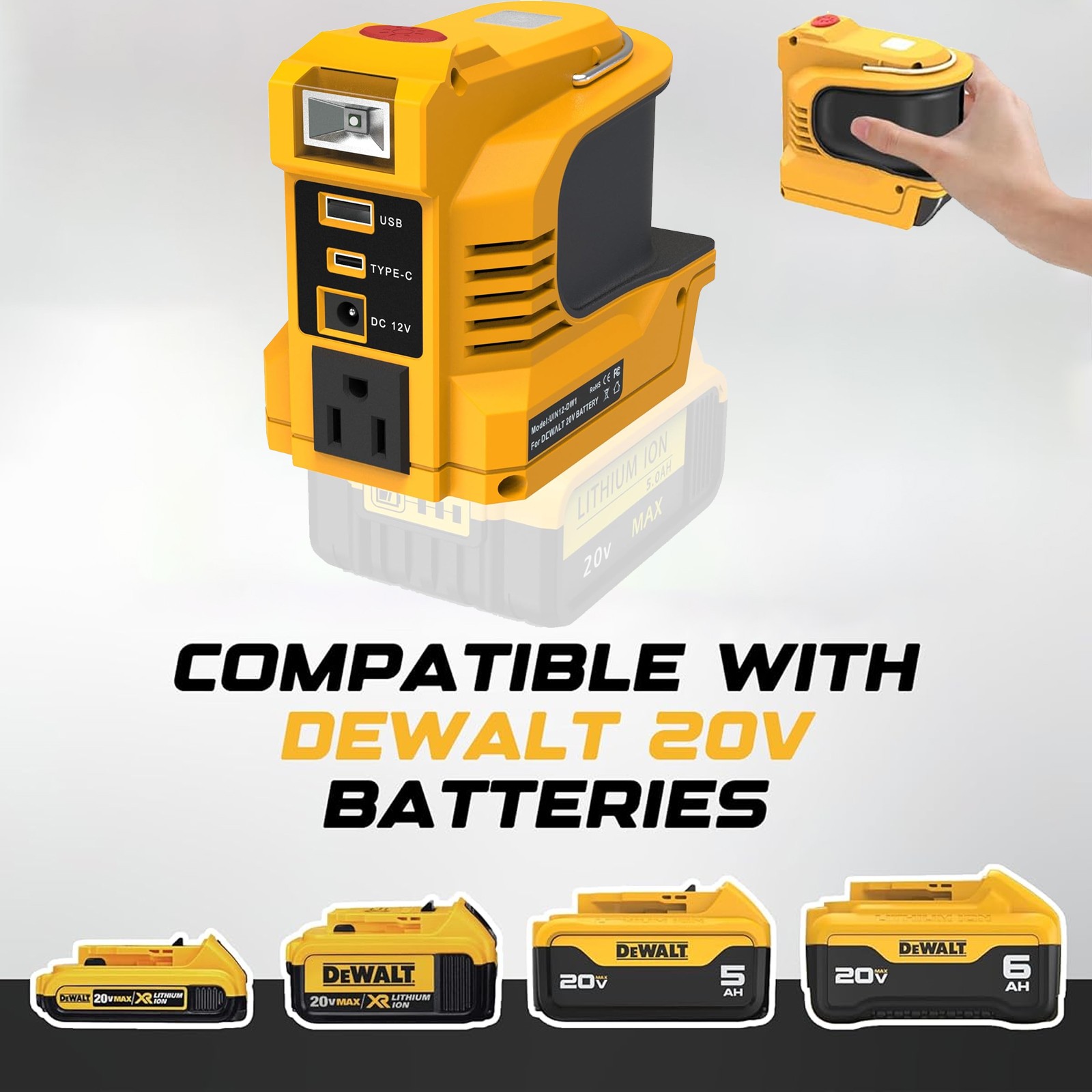 220W Power Inverter Compatible For Dewalt 20V Battery DC 20V to 110V AC USB-C PD