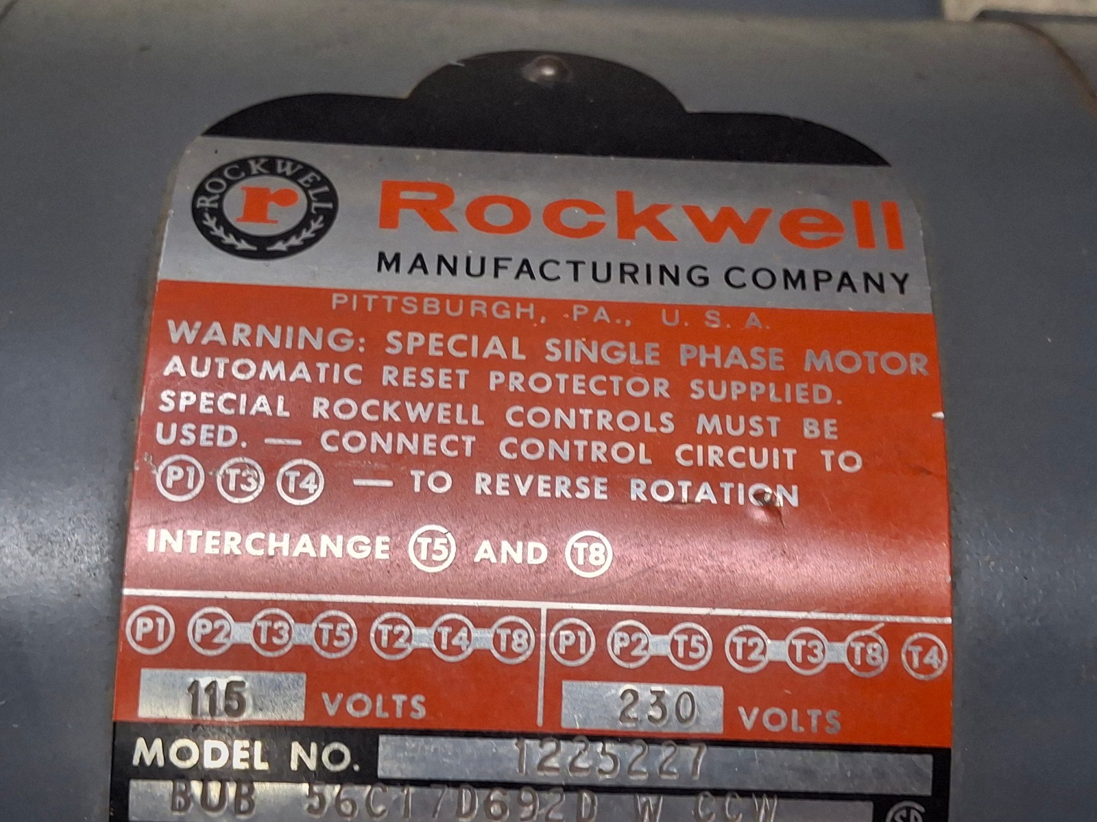 Rockwell Delta Scroll Saw 40-440 Motor 1/3 HP 1725 RPM Dual 1/2&Prime; Shafts 115/230