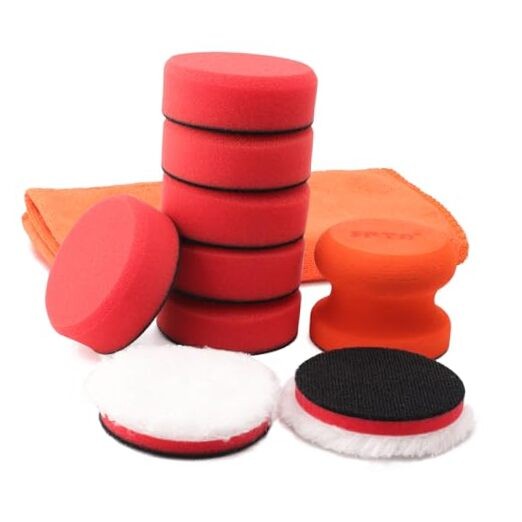 3 Inch Polishing Pad, 8Pcs Car Wax Applicator Pads with Handle and Towel,