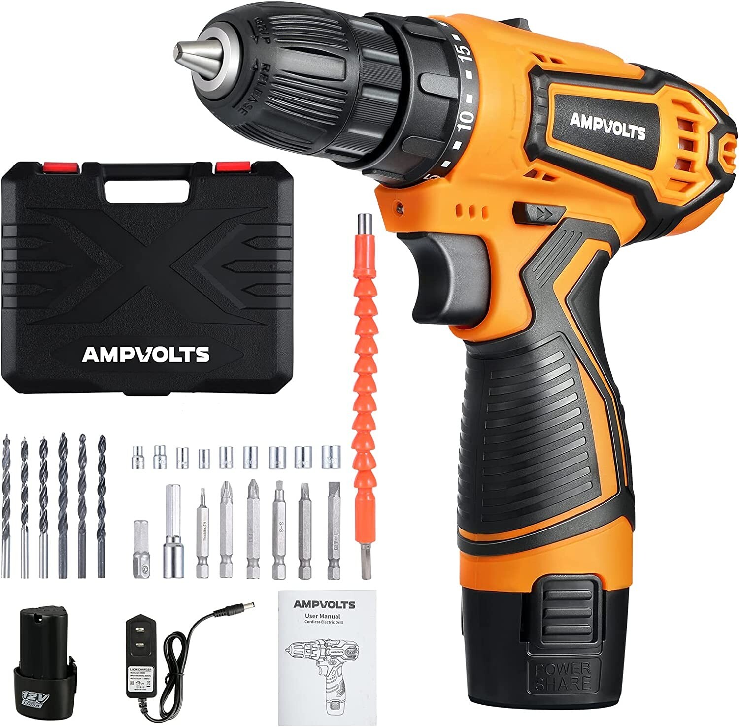 Cordless Drill Set, Ampvolts 12V Max Lithium-Ion Cordless Power Drill,