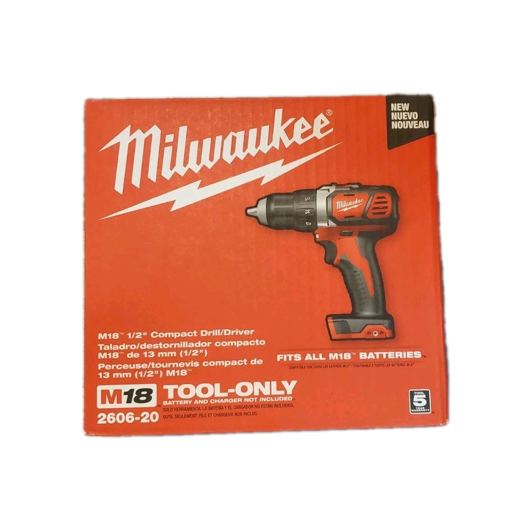 Milwaukee 2606-20 M18 18V Li-Ion Cordless Compact 1/2&Prime; Drill Driver, Bare Tool
