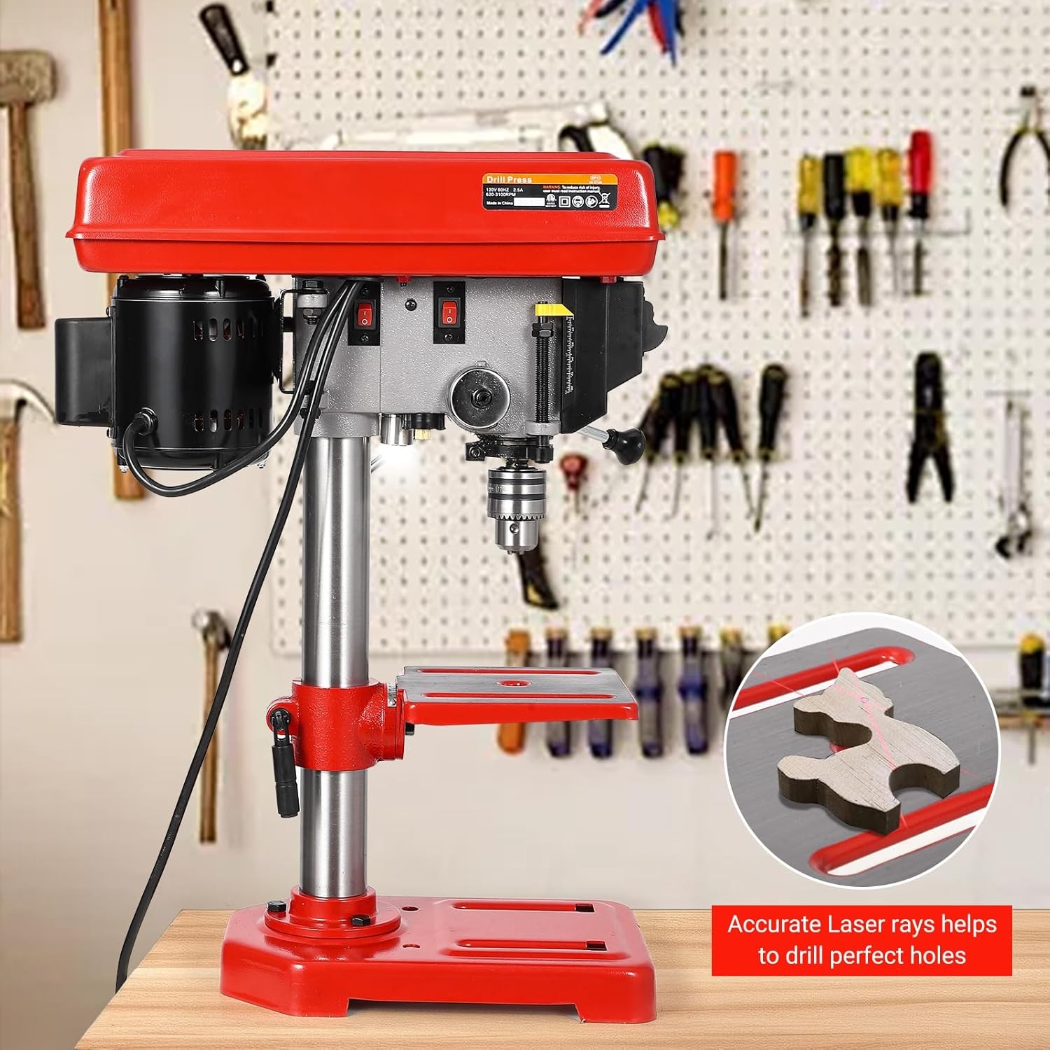 8-Inch 5-Speed Benchtop Drill Press Cast Iron Drill Press 2.5A with LED Light
