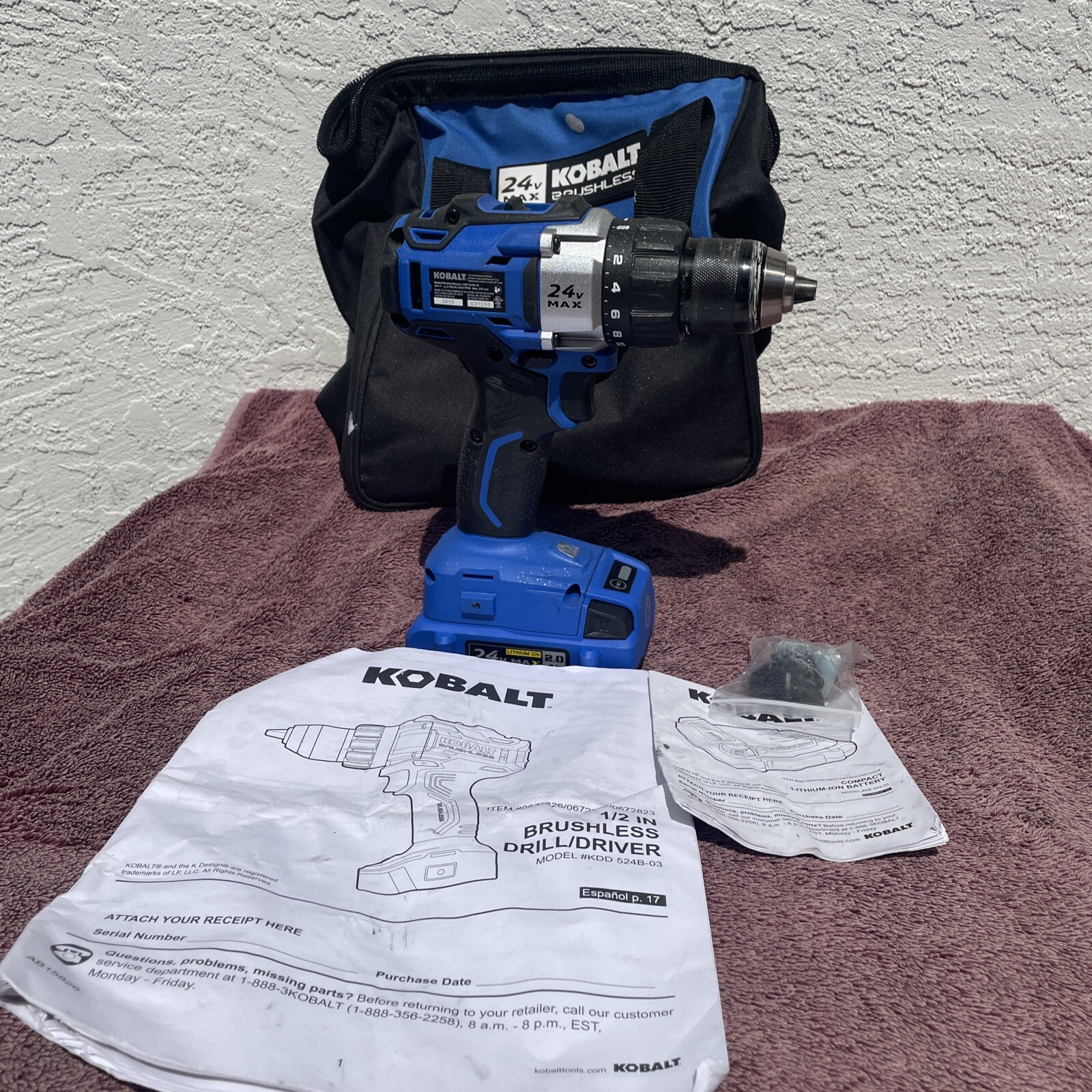 Kobalt 24V Max 1/2-inch Brushless Drill/Driver with battery & Bag (KDD 524B-03)