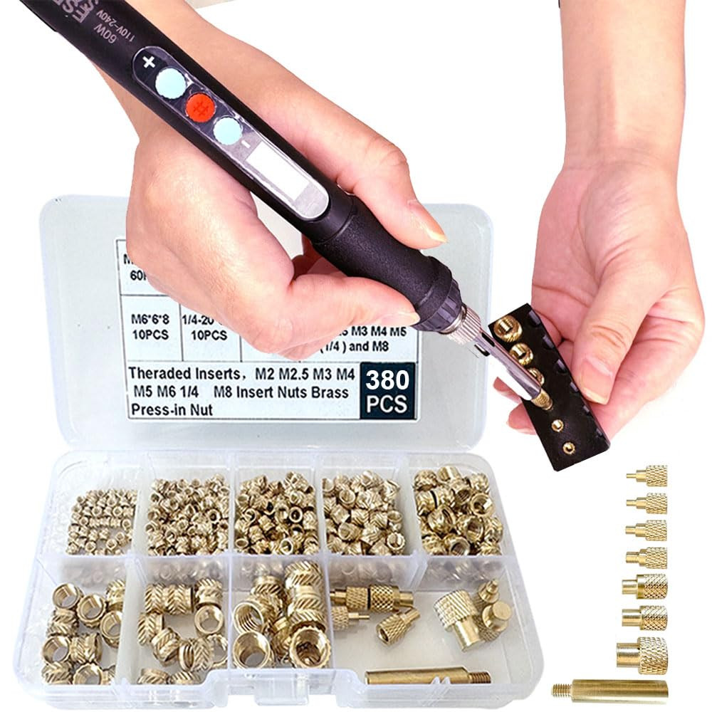 Heat Set Insert Tools Kit Brass Nuts 3D Printing 60W Digital Soldering Iron