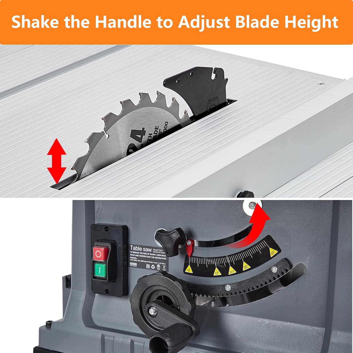10 Inch Table Saw 5000 RPM 15 Amp, 90° Cross Cut and 45° Bevel Cut Capability